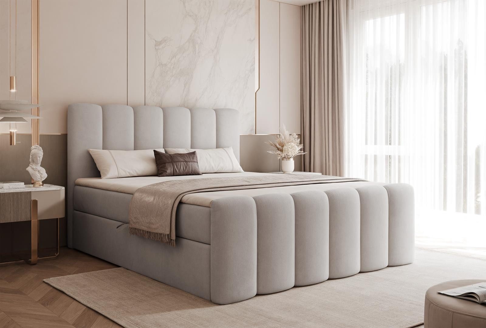 Compleo Boxbett BUBBLE, Wolkenbett, Bequem, Bonell, Topper, Doppelbett gepolstertes Kopfteil mit Bettkasten