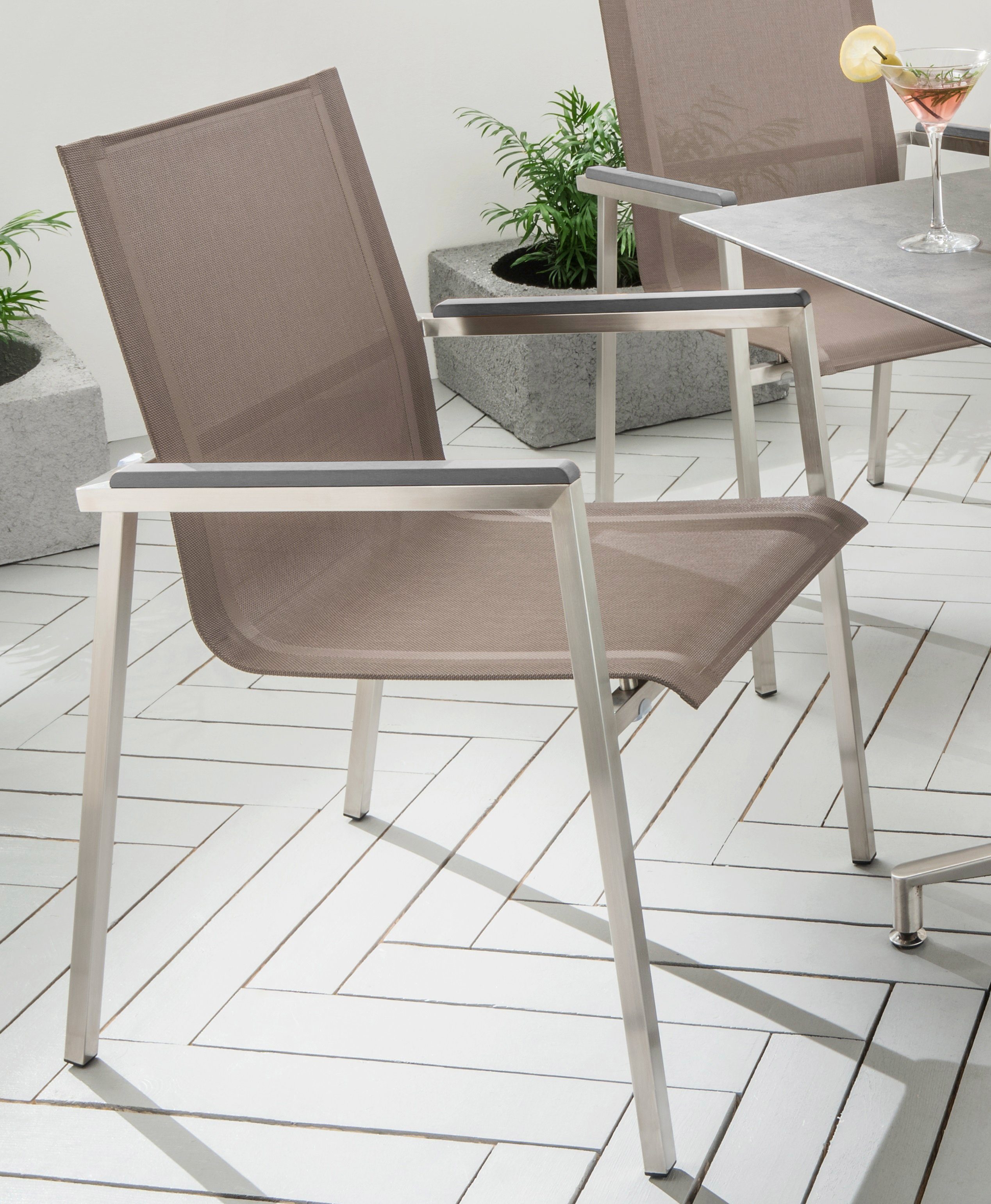 Destiny Gartensessel ALTOS II (Set, 2-St), Edelstahl, Textilene, Polywood, stapelbar