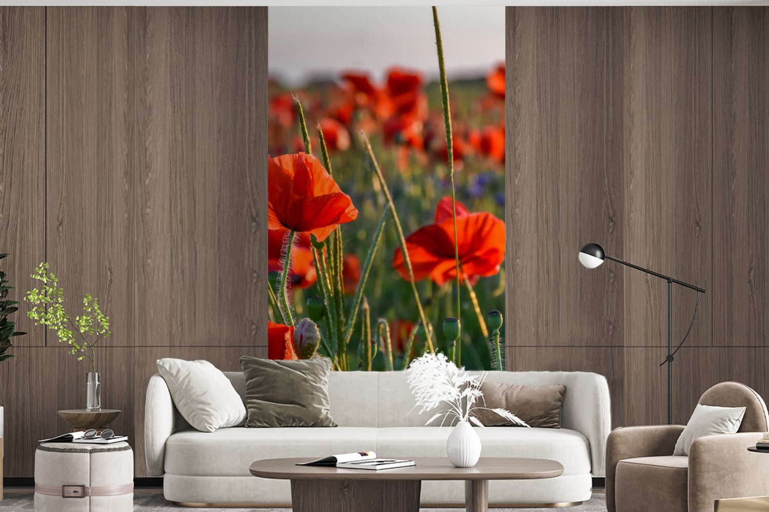 für Mohnblumen Rot, (2 Fototapete Blumen St), Wohnzimmer Küche, Vliestapete - bedruckt, MuchoWow Matt, Fototapete Natur - - Schlafzimmer