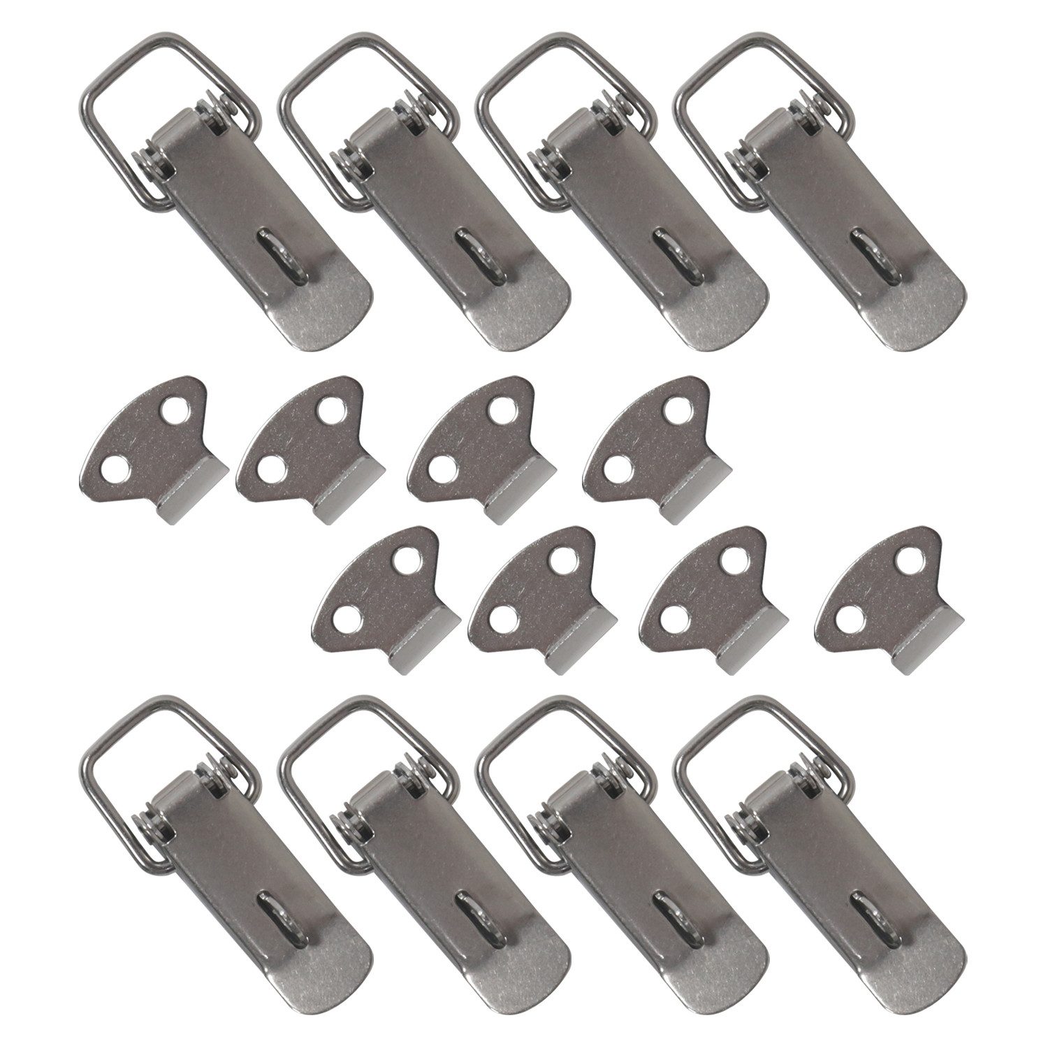 HMF Möbelbeschlag Edelstahl Spannverschluss mit Schlossöse (8 Stk., Set), Hebelverschluss 27 x 75 mm, Silber