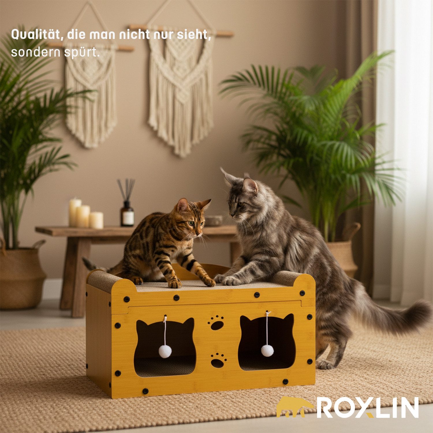 Roxlin Katzenhaus Katzen Kratzmöbel TV-Modell – Kratzhaus & Kratzbrett Karton Katzenhaus