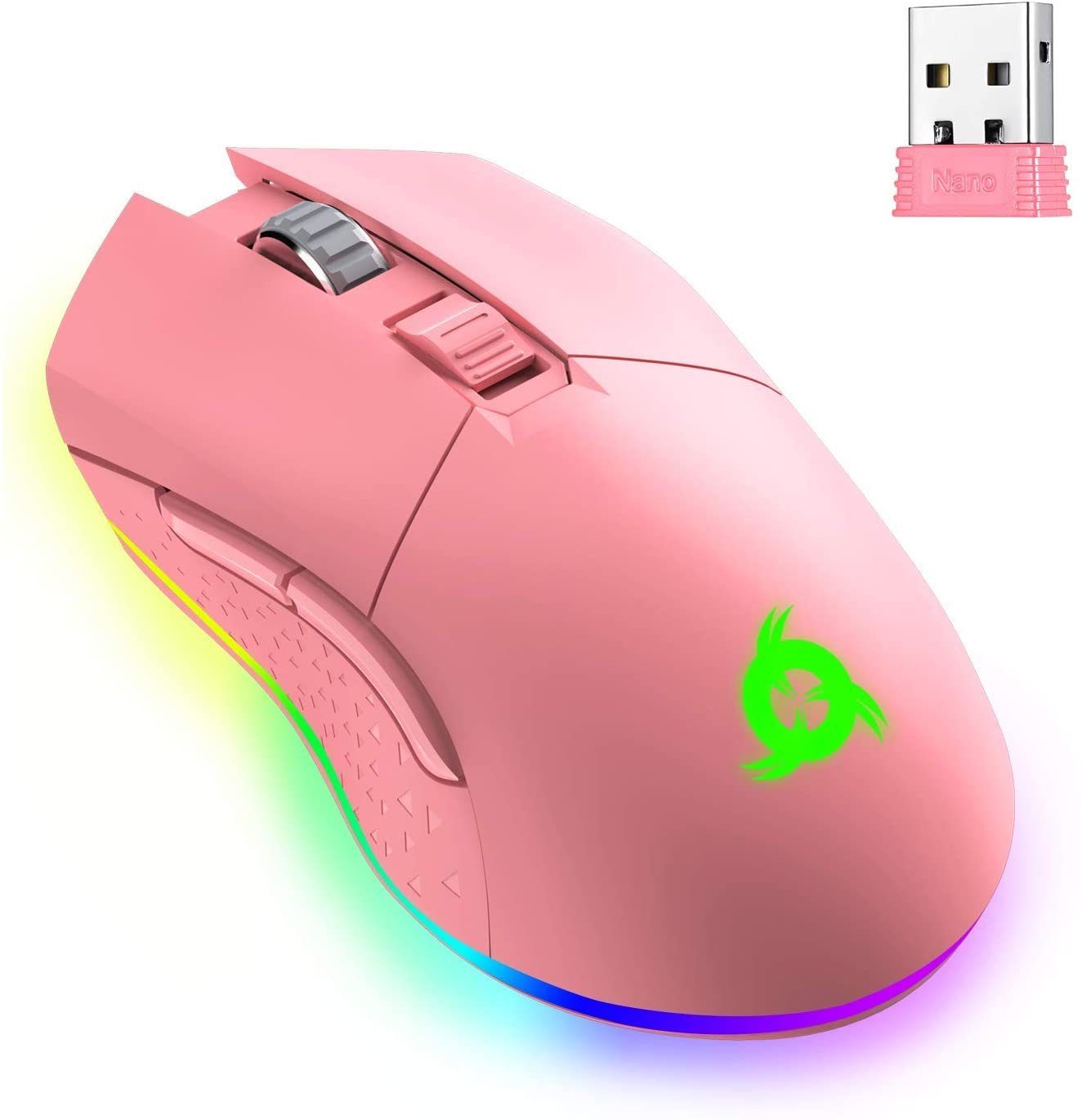 ergonomisch Hände, Blaze Black wiederaufladbar) DPI-Anpassung Gaming-Maus beide (Funk, KLIM wireless  mit für Gaming-Maus, hochleistungs Pink