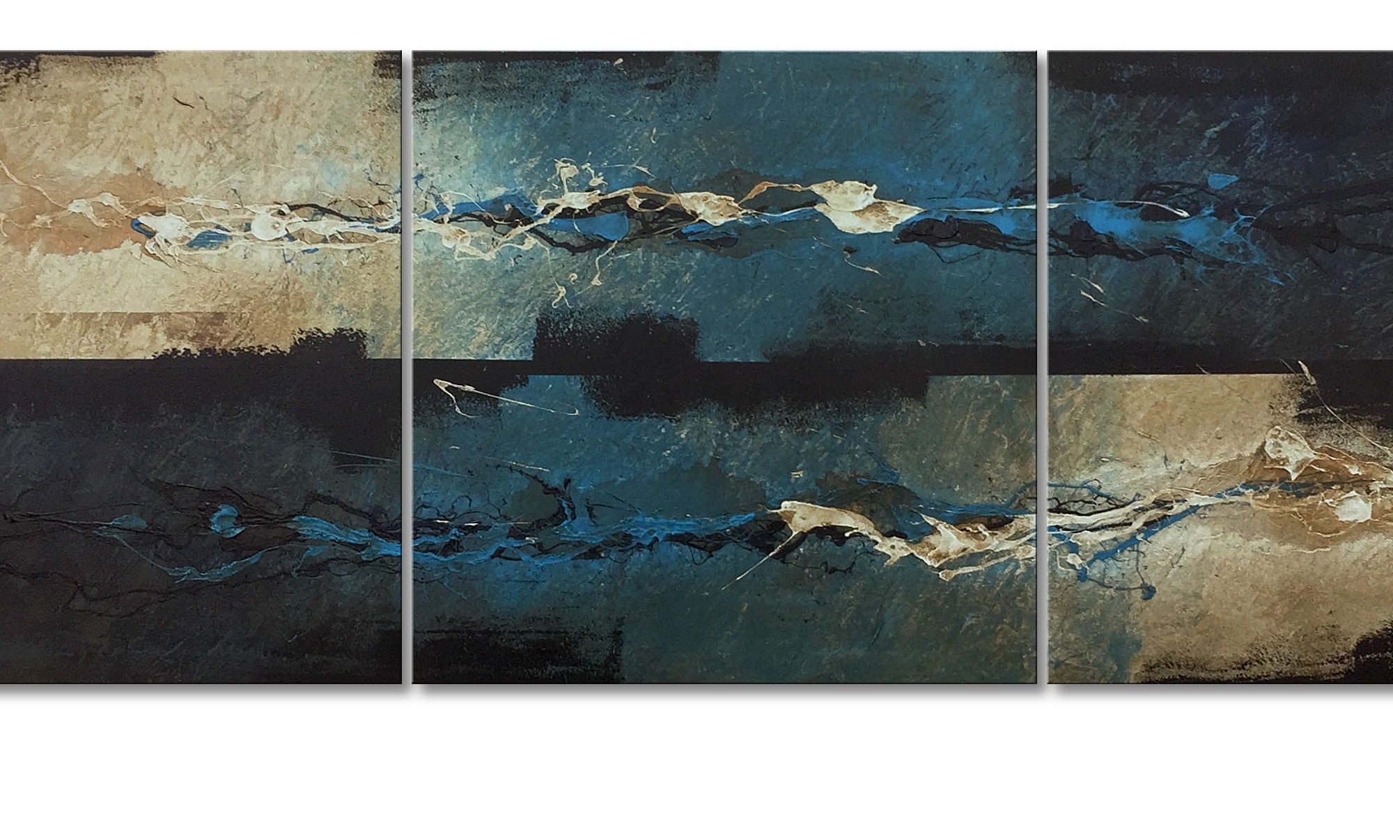 WandbilderXXL XXL-Wandbild Frozen Splashes 210 x 70 cm, Abstraktes Gemälde, handgemaltes Unikat