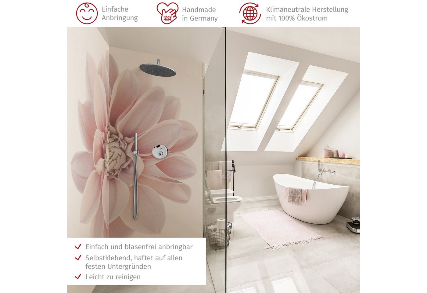 Thumbnail - Bilderdepot24 Badrückwand Blumen beige Duschrückwand ohne Bohren Dusche, (2-tlg., Hart-Folie Premium matt 0,61 mm), fuge...