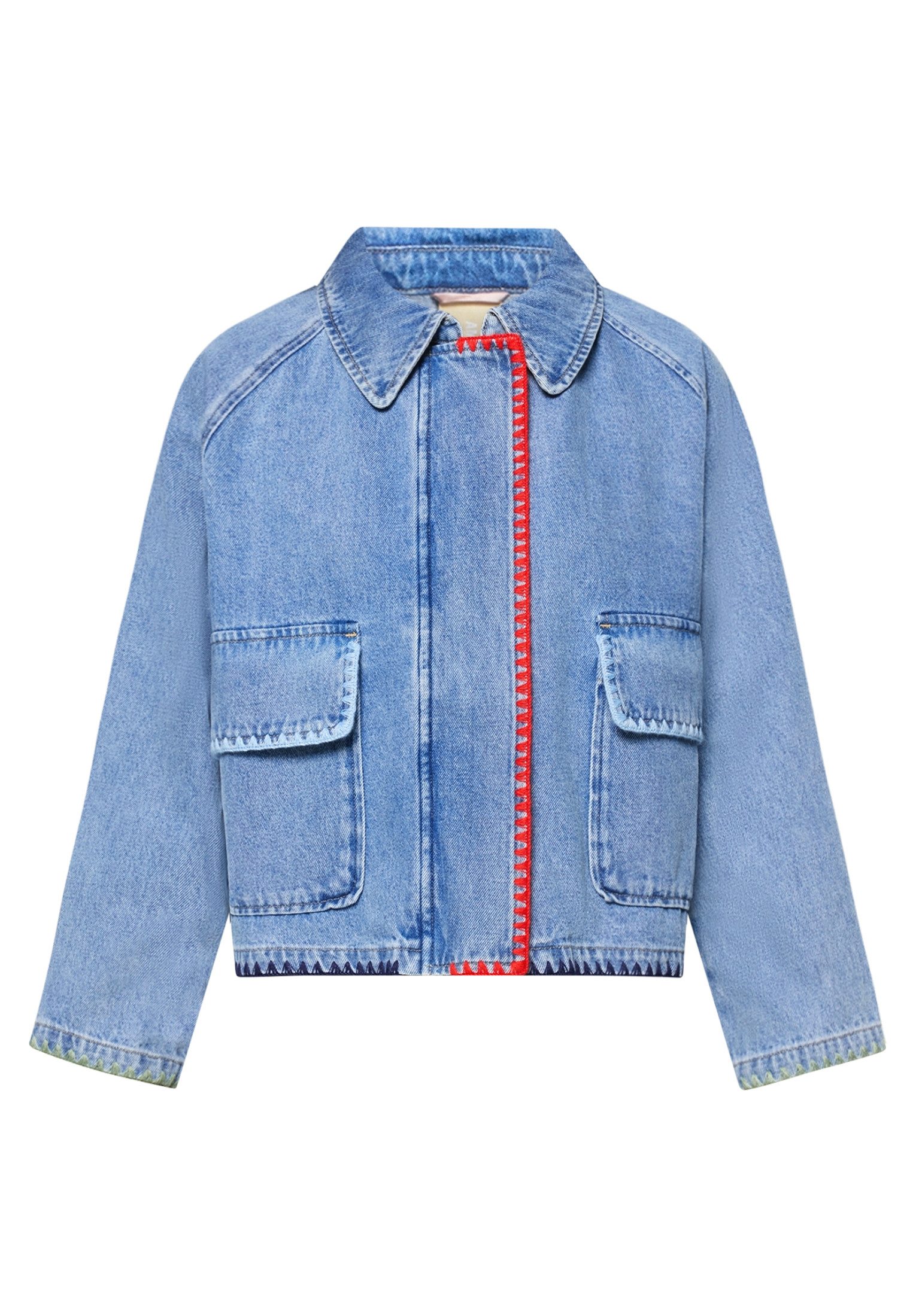 Amber & June Jeansjacke Damen mit aufgesetzten Taschen
