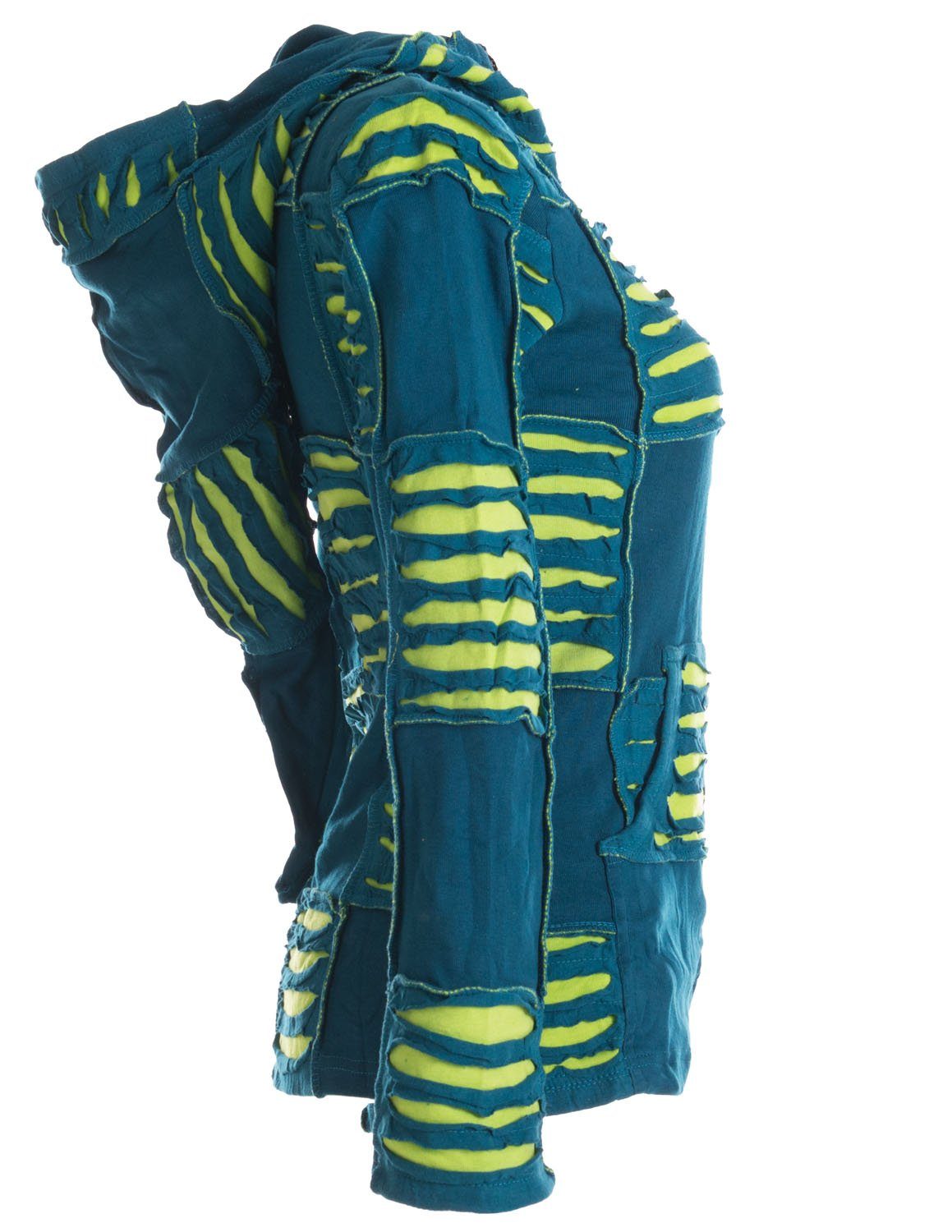 Damen Jacken Vishes Kurzjacke Patchwork Jacke mit Cutwork und Zipfelkapuze Boho, Hippie, Elfen, Goa Style