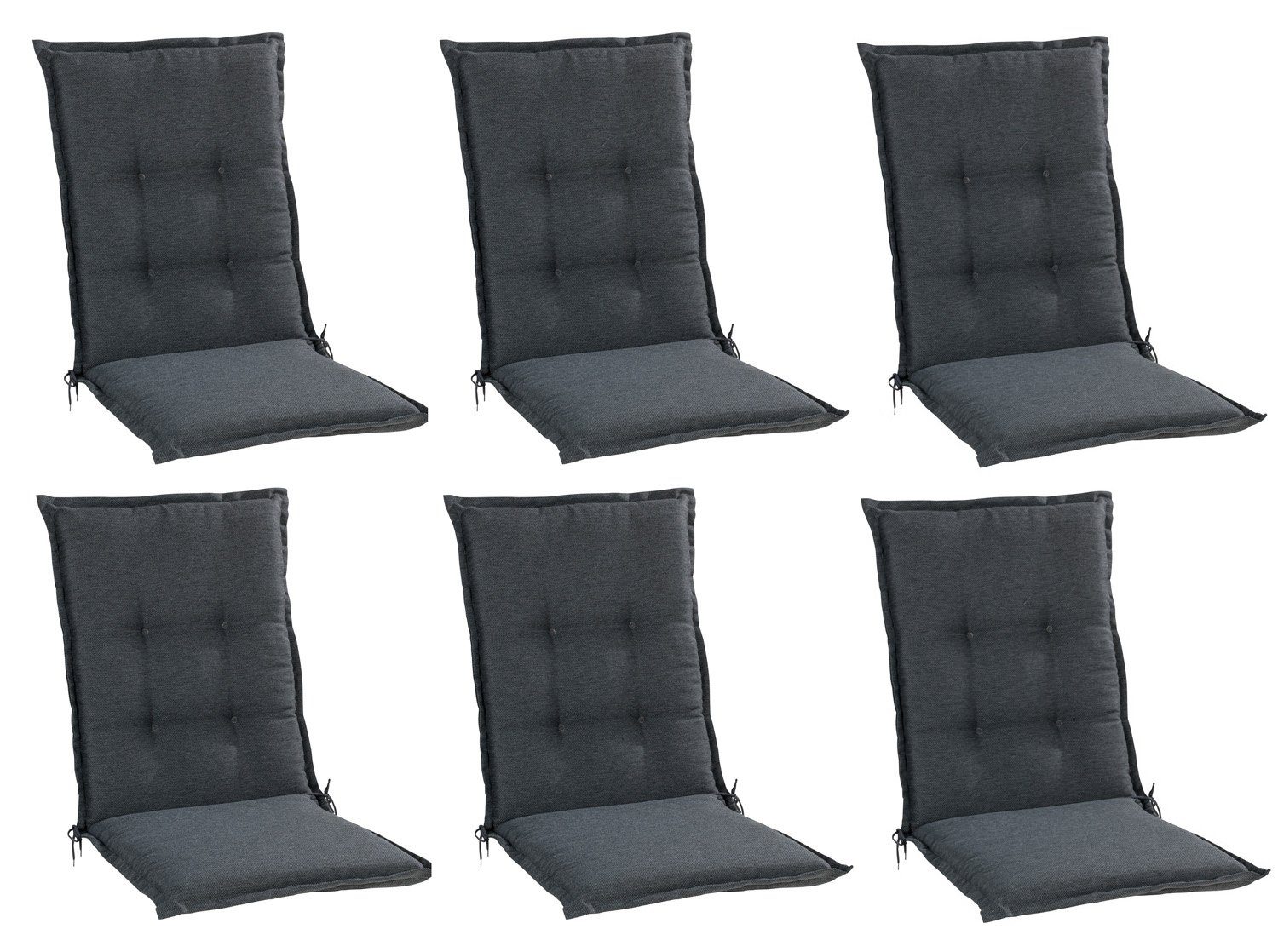GO-DE Polsterauflage OREGNA, B 50 x L 110 cm, Grau, 6er Set, (Set, 6 St), Gartenstuhlauflagen für Mittellehnstühle