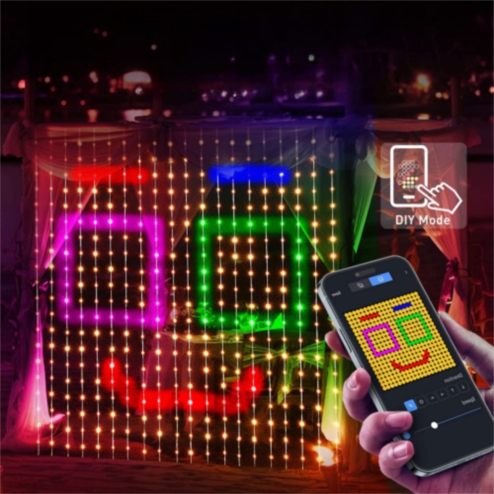 JOYOLEDER LED-Lichterkette LED RGBIC Smart Selbermachen Lichtervorhang Lichterkette, 3m*3m, Weihnachten Party