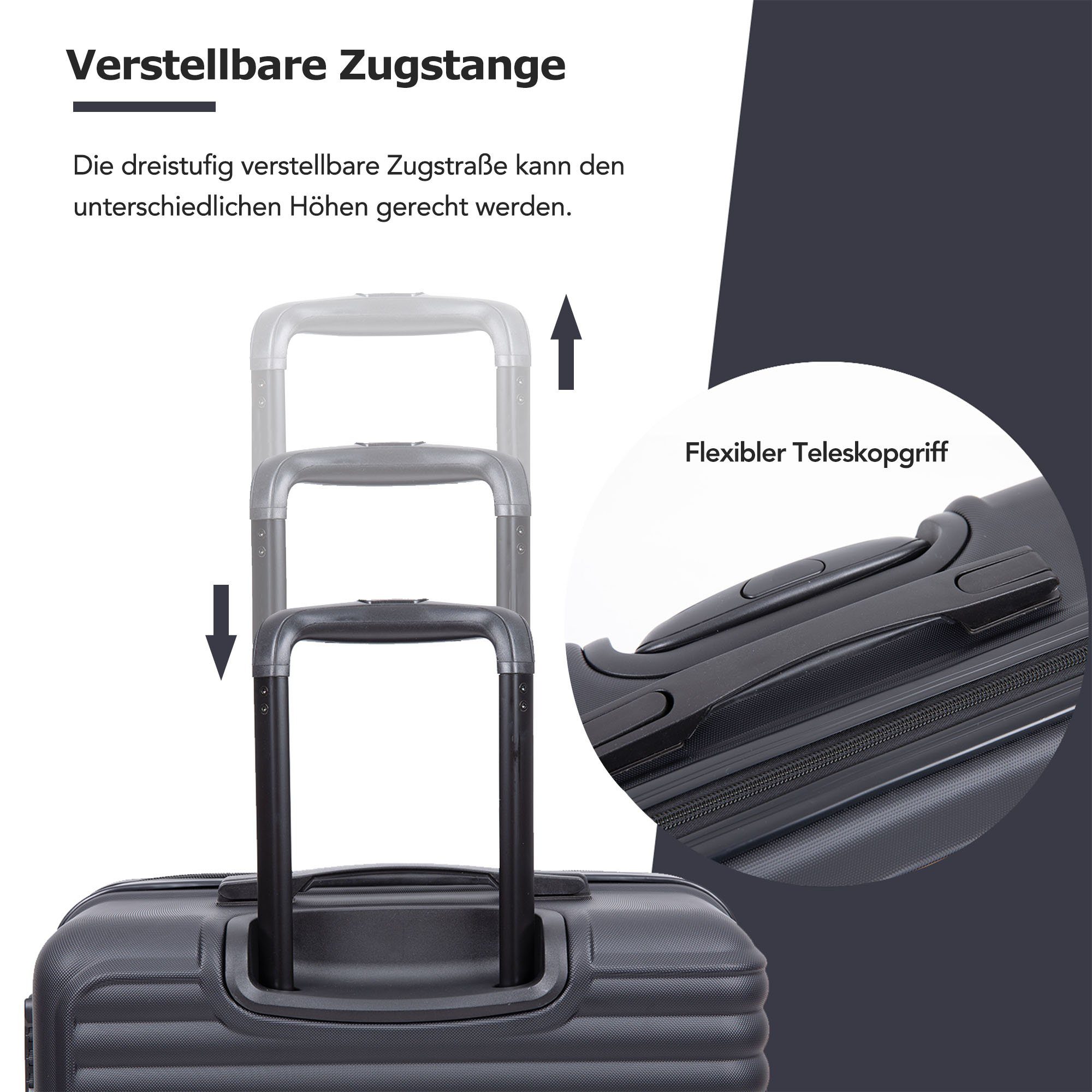 TSA-Schloss 4 Flieks Handgepäcktrolley Hartschalen-Trolley, Koffer ABS-Material, Schwarz Reisekoffer, Rollen,