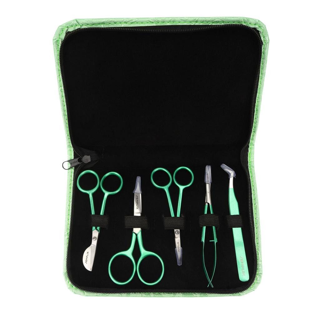 Semplix Scheren-Set - Schneideset 5-tlg grün-metallic mit Etui, (Set, 5 tlg)