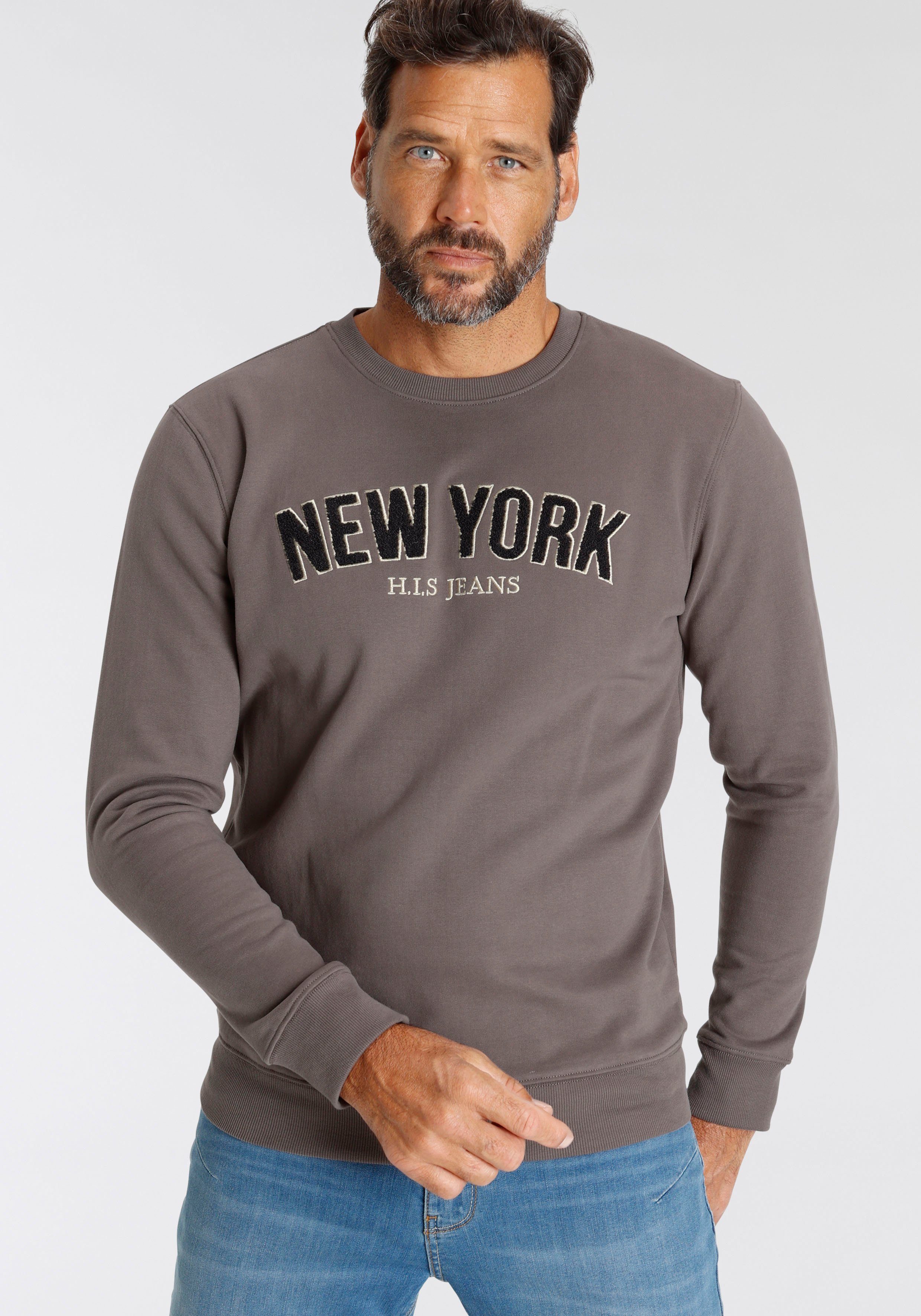 H.I.S Sweater Langarm, lockere Passform, bestickte Optik, Rundhalsausschnitt