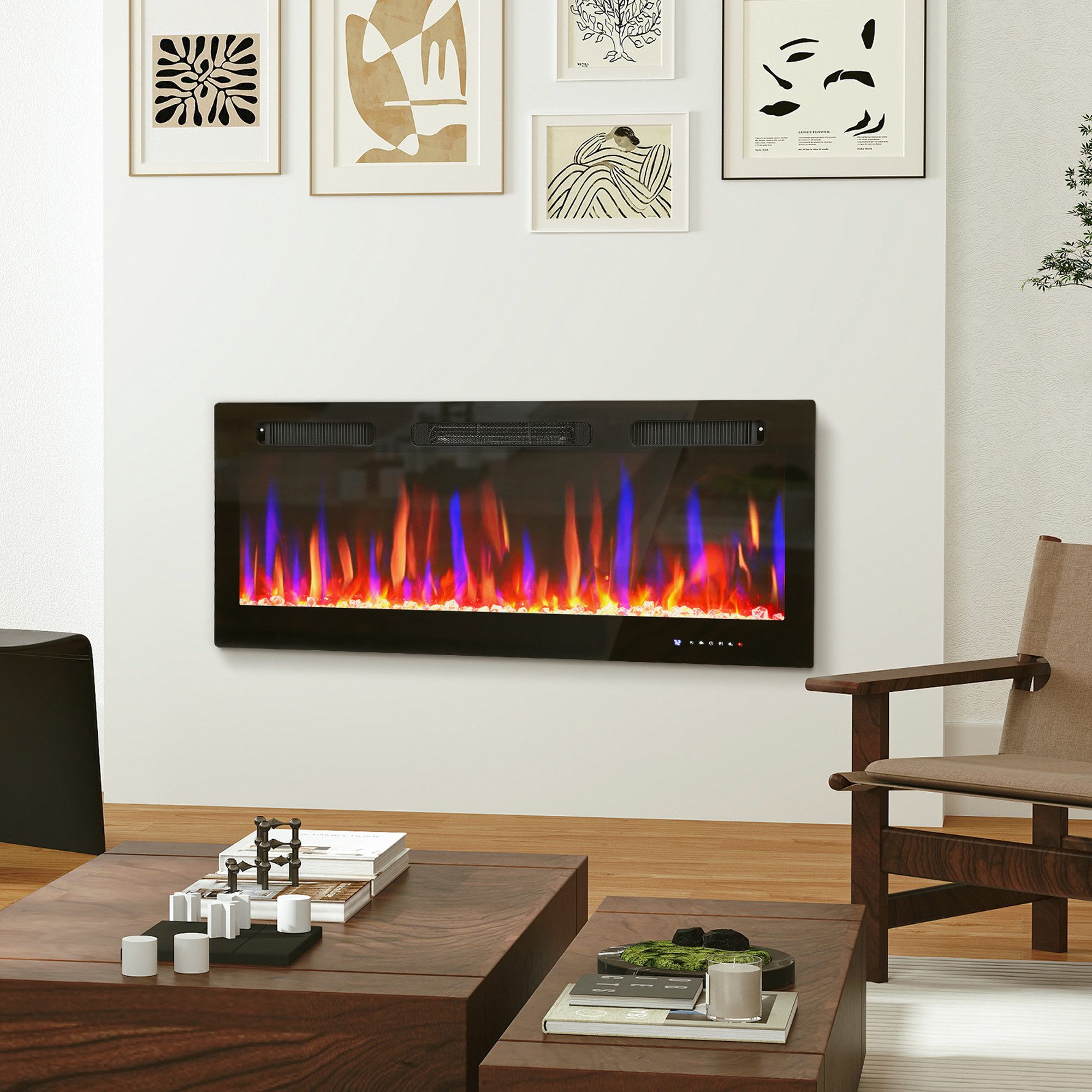 HOMCOM Elektrokamin Elektrischer Kamin mit 3D Flammeneffekten, 1800W Wandamin, Thermostat, Timer, Schwarz