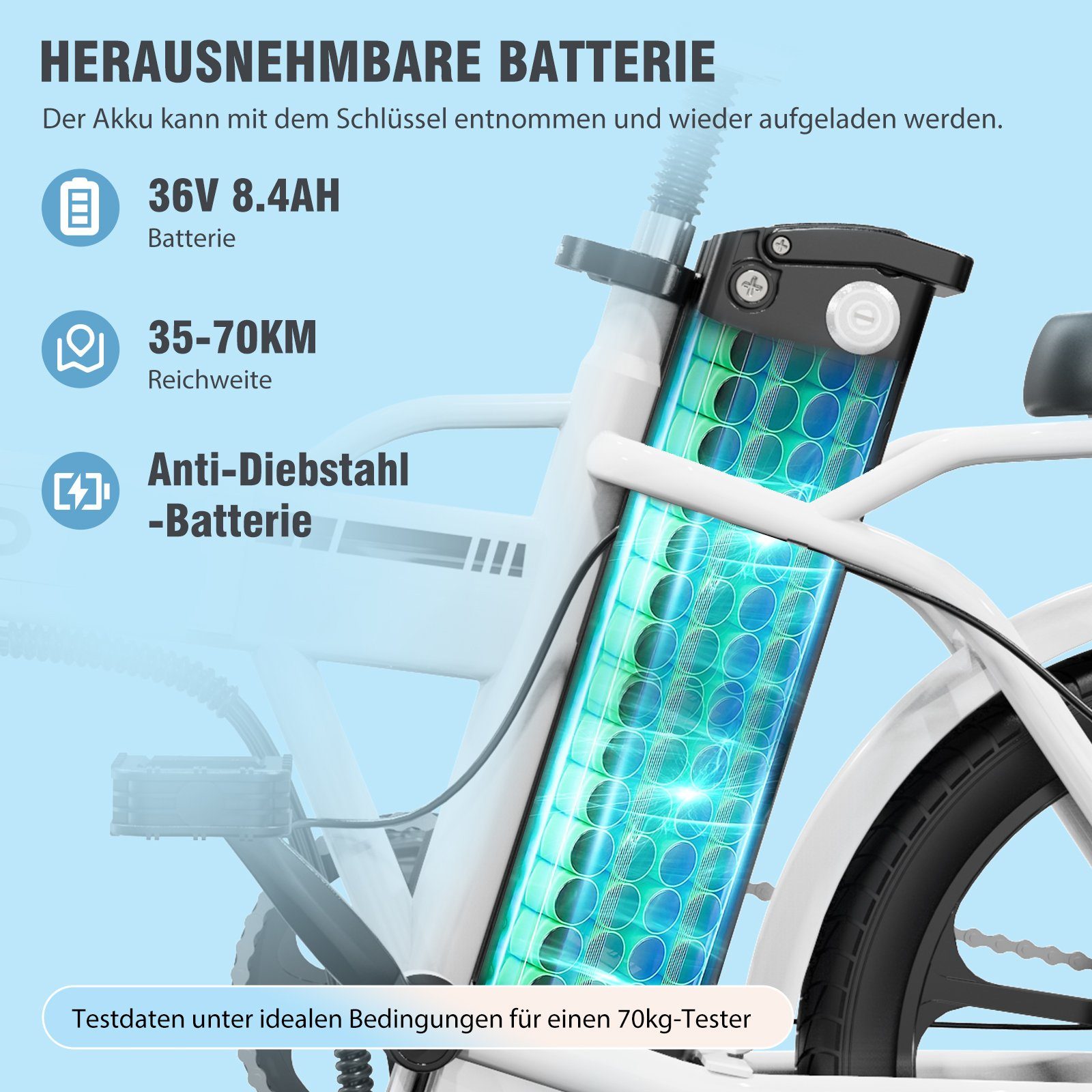 250W mit Elektrofahrrad Batterie 35-70km, Weiß 16 Heckmotor 8.4Ah bis 36V 1 Zoll ELEKGO Gang, Klapprad E-Bike