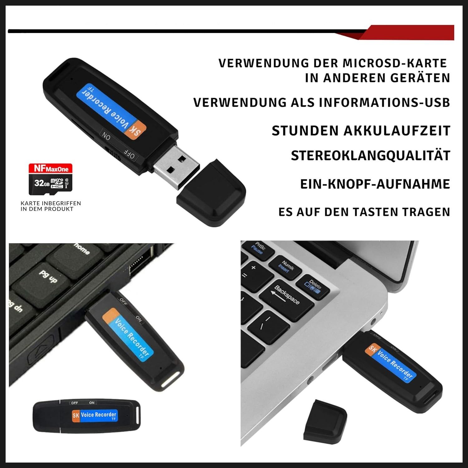 SpionProfi 8GB Usb Stick Voice Recorder Diktiergerät Ton Aufnahme Digitales Diktiergerät (Spion Abhörgerät Wanze Voice Recorder Spy getarnt Diktiergerät)