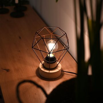 FISCHER & HONSEL LED Tischleuchte, Leuchtmittel nicht inklusive, Retro Käfig Tisch Leuchte rost Wohn Schlaf Zimmer Holz Lese Lampe