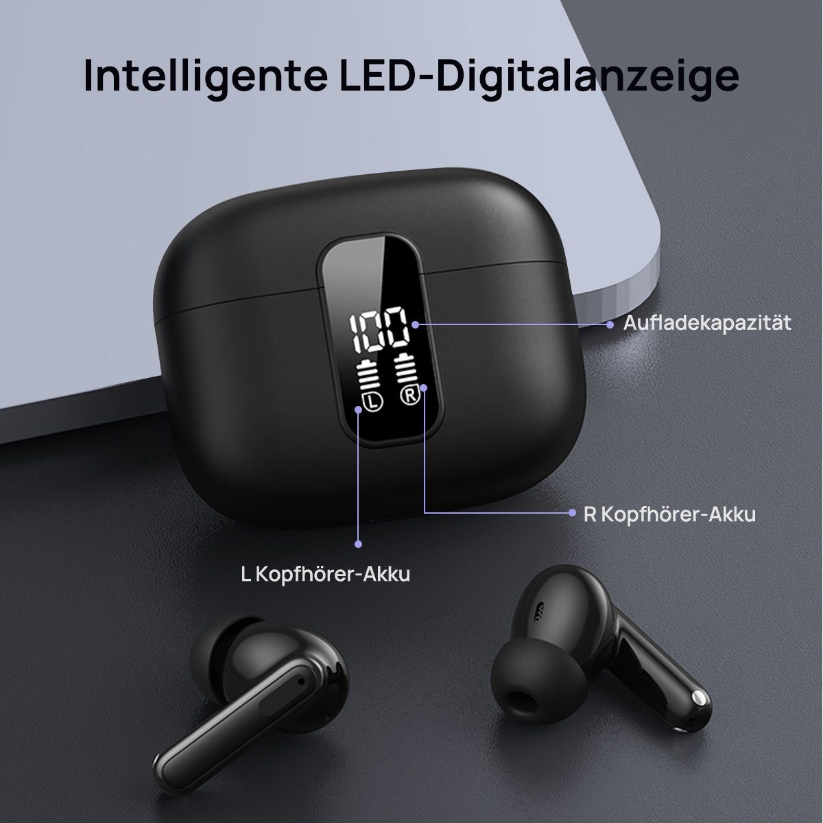 VSIUO 2026 TWS Stereo Earbuds Ohrhörer Sport Kopfhörer Bluetooth-Kopfhörer (Rauschunterdrückung In-Ear-Kopfhörer, Google-Assistent, siri, Bluetooth, Active Noise Cancelling (ANC), Echo Noise Cancellation (ENC)
