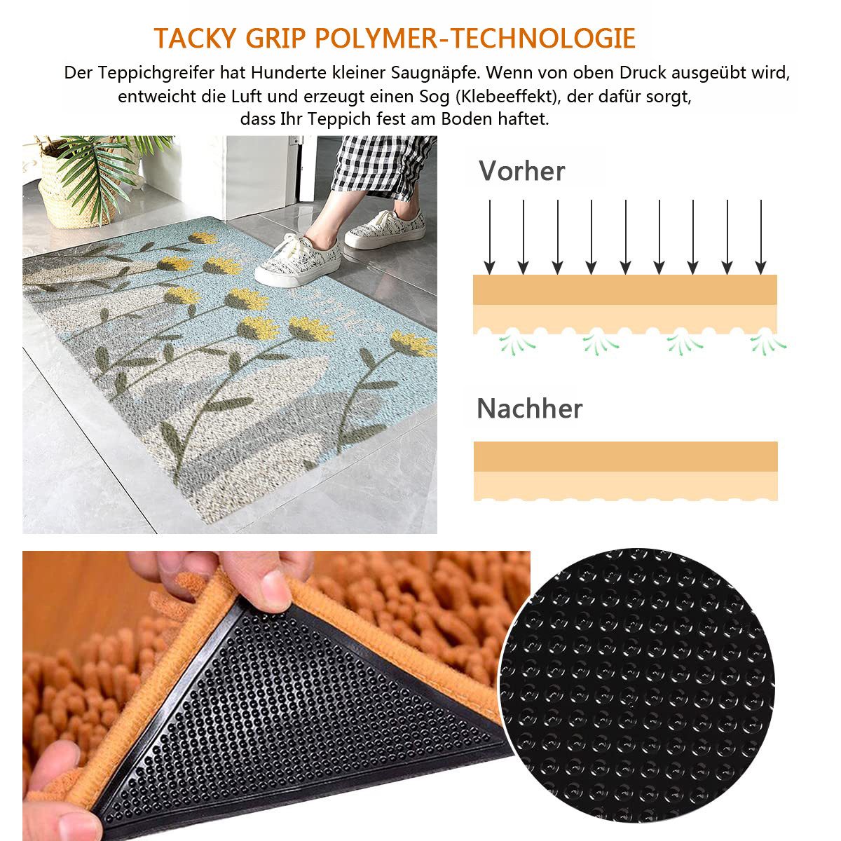 Agger Antirutsch Teppichunterlage Anti Curling waschbar wiederverwendbar teppichstopper, (4-St), Teppich antirutschunterlage für Hartholzböden – Bild 5 von 5