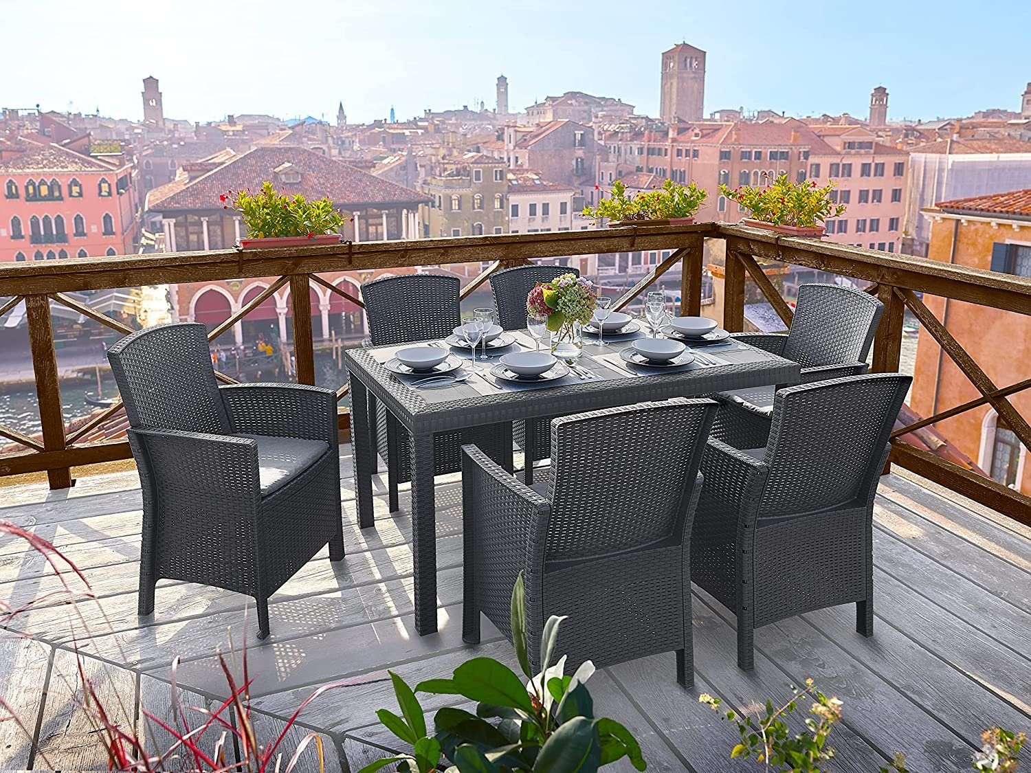 Bica Garten-Essgruppe Essgruppe Lido Esstisch Houston mit 6 Sesseln Gartenm günstig online kaufen