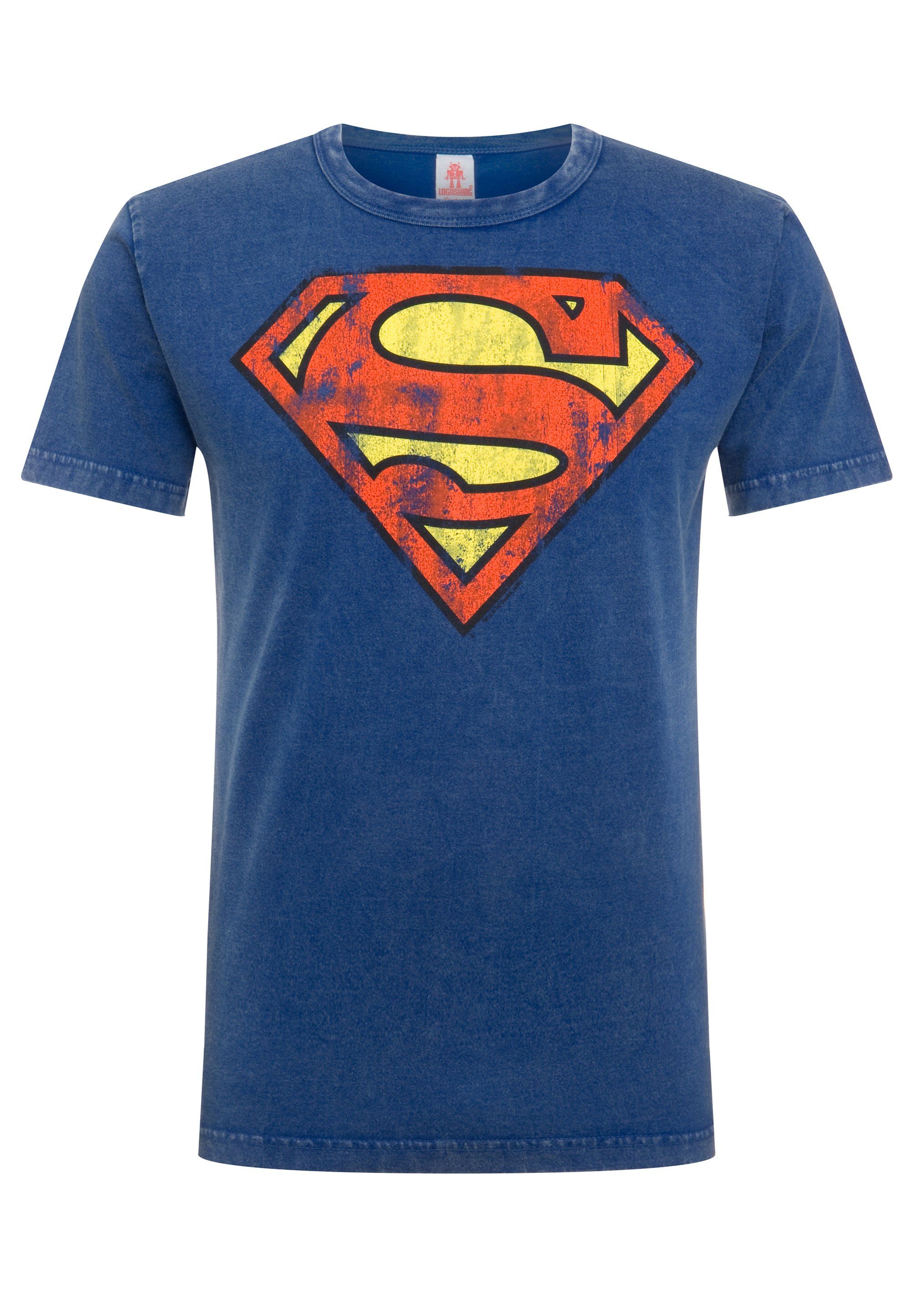 LOGOSHIRT T-Shirt DC Comics – lizenziertem Superman Print blau mit