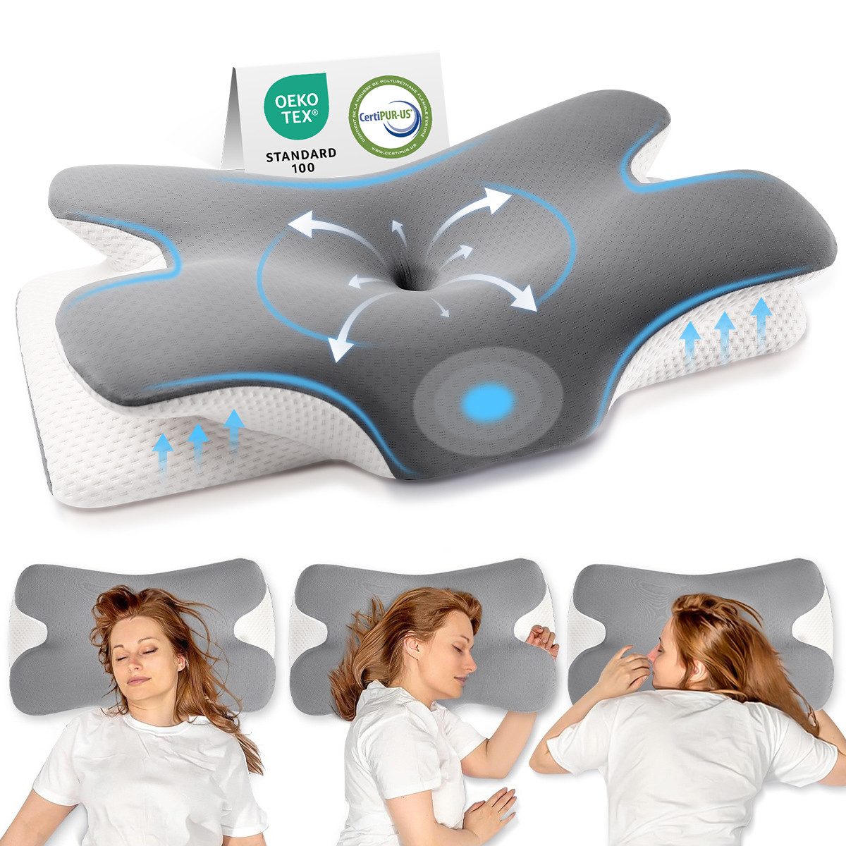 Simloveve Kopfkissen Nackenstützkissen,Schlafkissen,Nackenkissen,Seitenschläferkissen, Füllung: Kopfkissen aus Memory Foam, Kissen für Seiten Rücken & Bauchschläfer, Nackenstützkissen, Kopfkissen, Schlafkissen, Eisseidenstoff, atmungsaktiv und weich, Anti-Schnarch Ergonomisches Nackenstützkissen orthopädisches Kissen