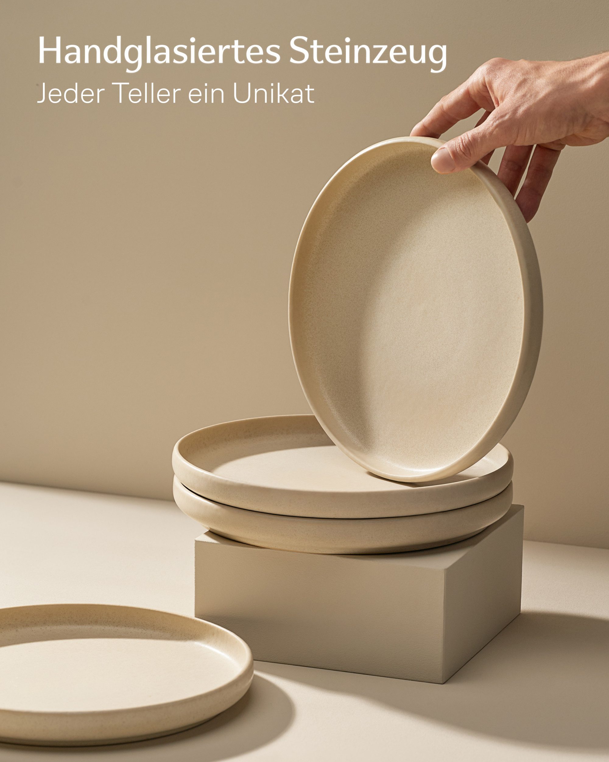 Cosumy Speiseteller Speiseteller Set Ø26 cm, 4er Set, reaktive Glasur, (4 St), Handgefertigte reaktive Glasur, Spülmaschine & Mikrowelle