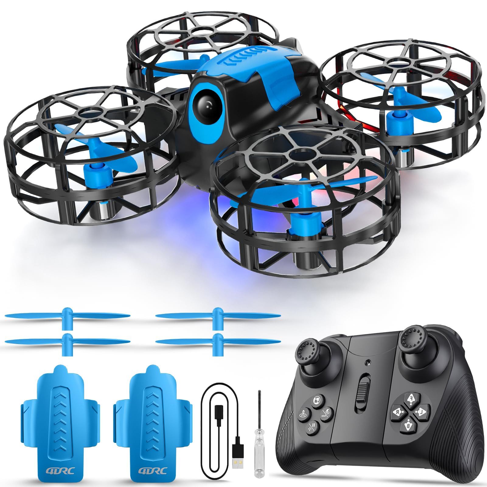 4DRC Mini Kinder RC Quadcopter Headless Modus - 3D Flips Lange Flugzeit Drohne (Einzelset, 2 Akkus, mit 2Akkus Automatische Höhenhaltung Geschenk für Kinder und Anfänger)