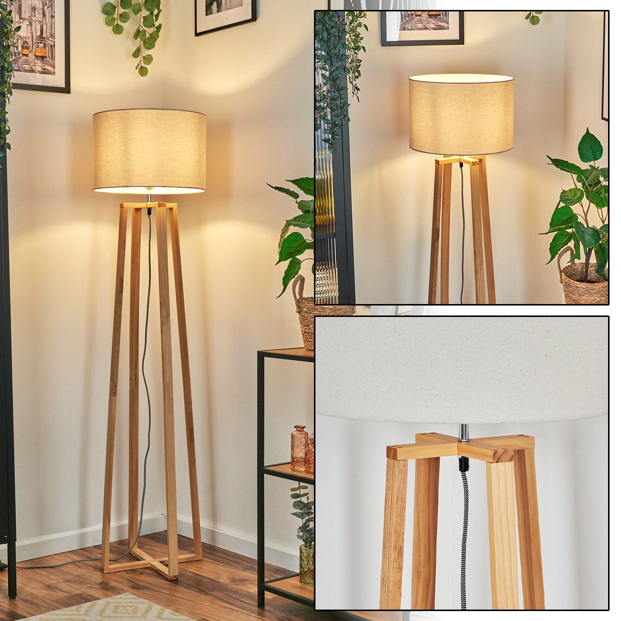 hofstein Stehlampe Stehlampe aus Holz/Metall im günstig online kaufen