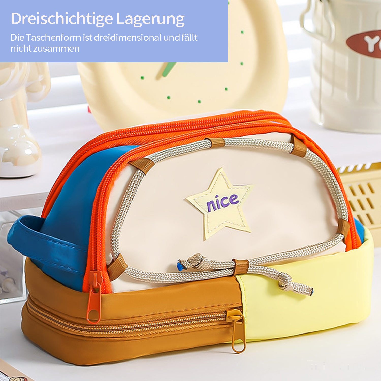 Refttenw Federmäppchen Tragbare federmappe,schulsachen,mit 3 Fächer Stiftetasche