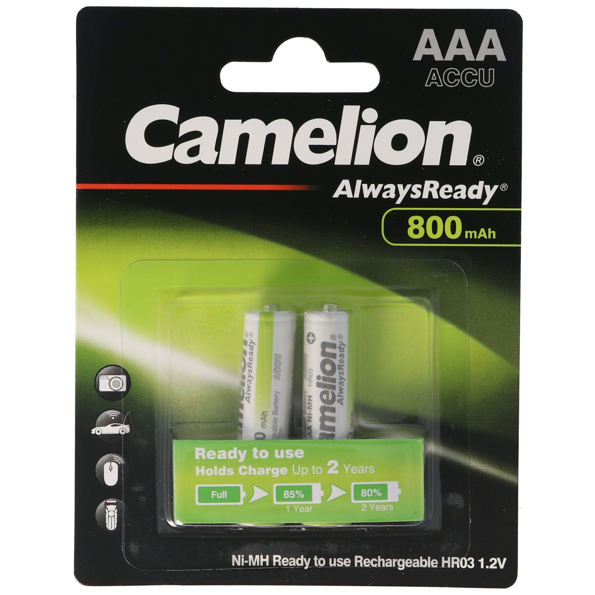 AAA, Micro LR3, HR03, NiMH Akku mit 800mAh in 2er Blisterverpackung, Akku