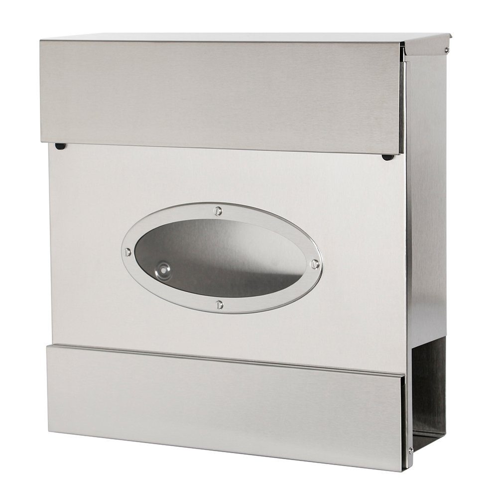 Mucola Wandbriefkasten Briefkasten Wandbriefkasten Edelstahl Zeitungsfach Design Modern (Stück, 1-St., Premium-Briefkasten), Schutzklappe lässt Regen abfließen