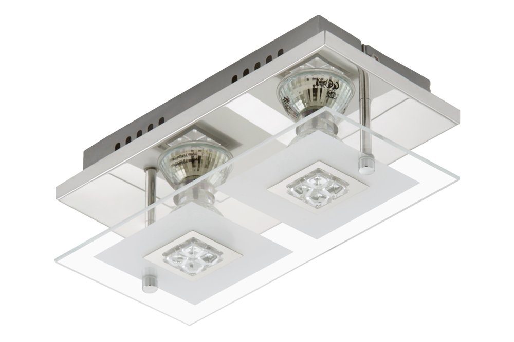 Briloner Leuchten Aufbauleuchte LED Deckenleuchte Chrom 2 Flammig GU10 Glas Metall 24 x 12 x 9cm Eckig | Aufbaustrahler