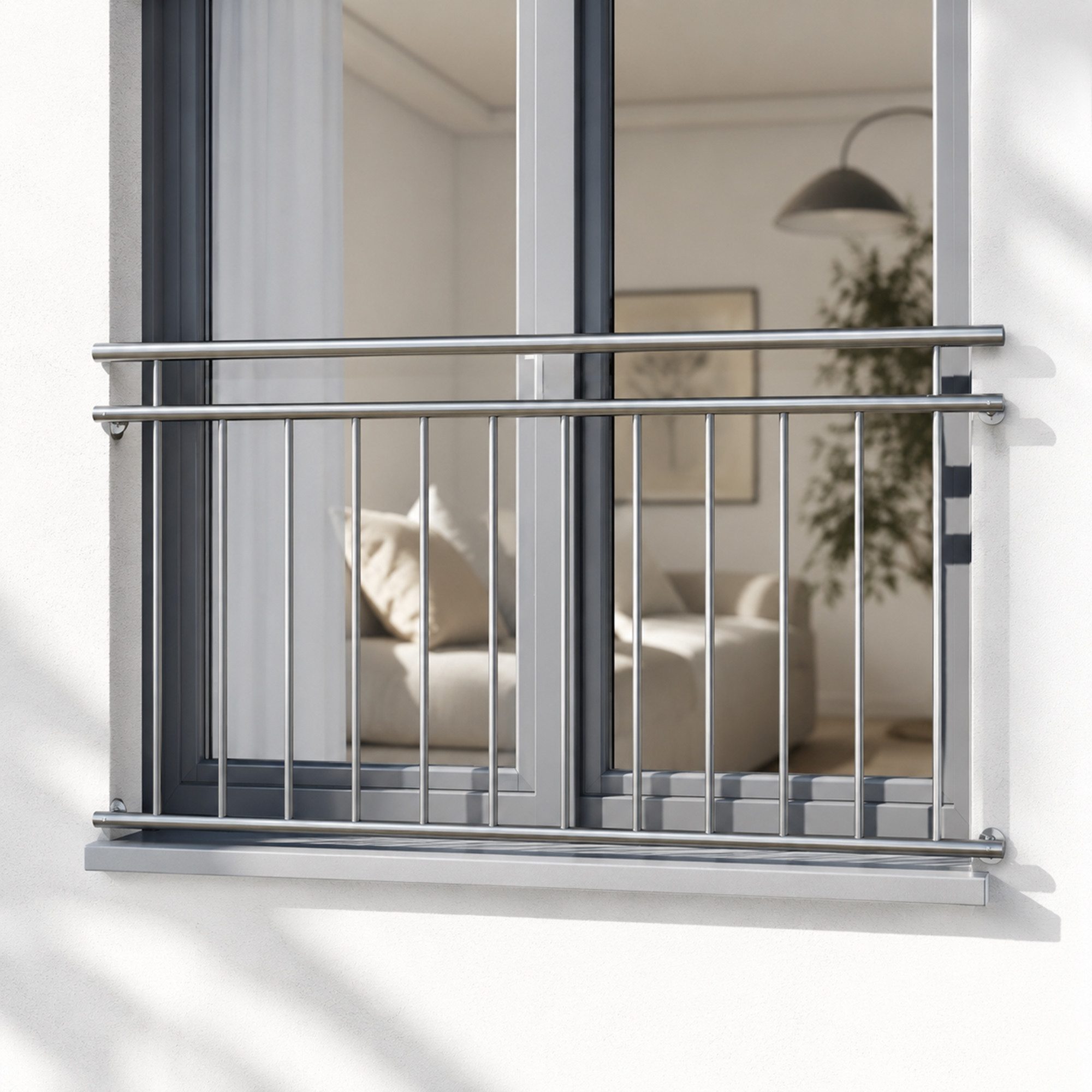 Mucola Brüstungsgeländer Balkongeländer Fenster Geländer Edelstahl Silber V2A Handlauf, 156 cm Länge, 90 cm Höhe, Stück, Premium-Geländer, V2A Edelstahl