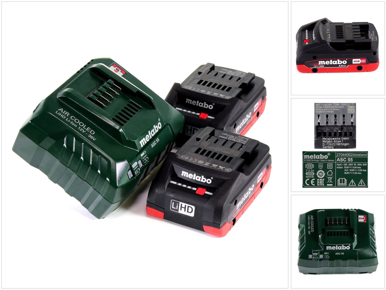 metabo Akku Basis Set 18V mit 2x Akku LiHD 4,0Ah + Ladegerät ASC 55 (685163 Akkupacks
