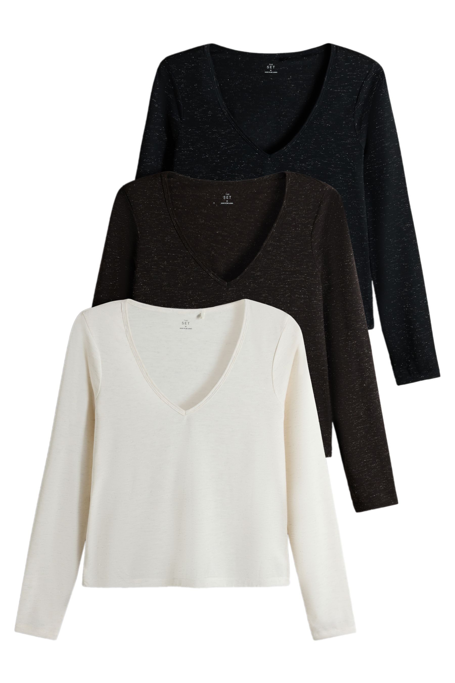 The Set Langarmshirt The Set funkelnde Langarmoberteile, 3er-Pack (3-tlg)