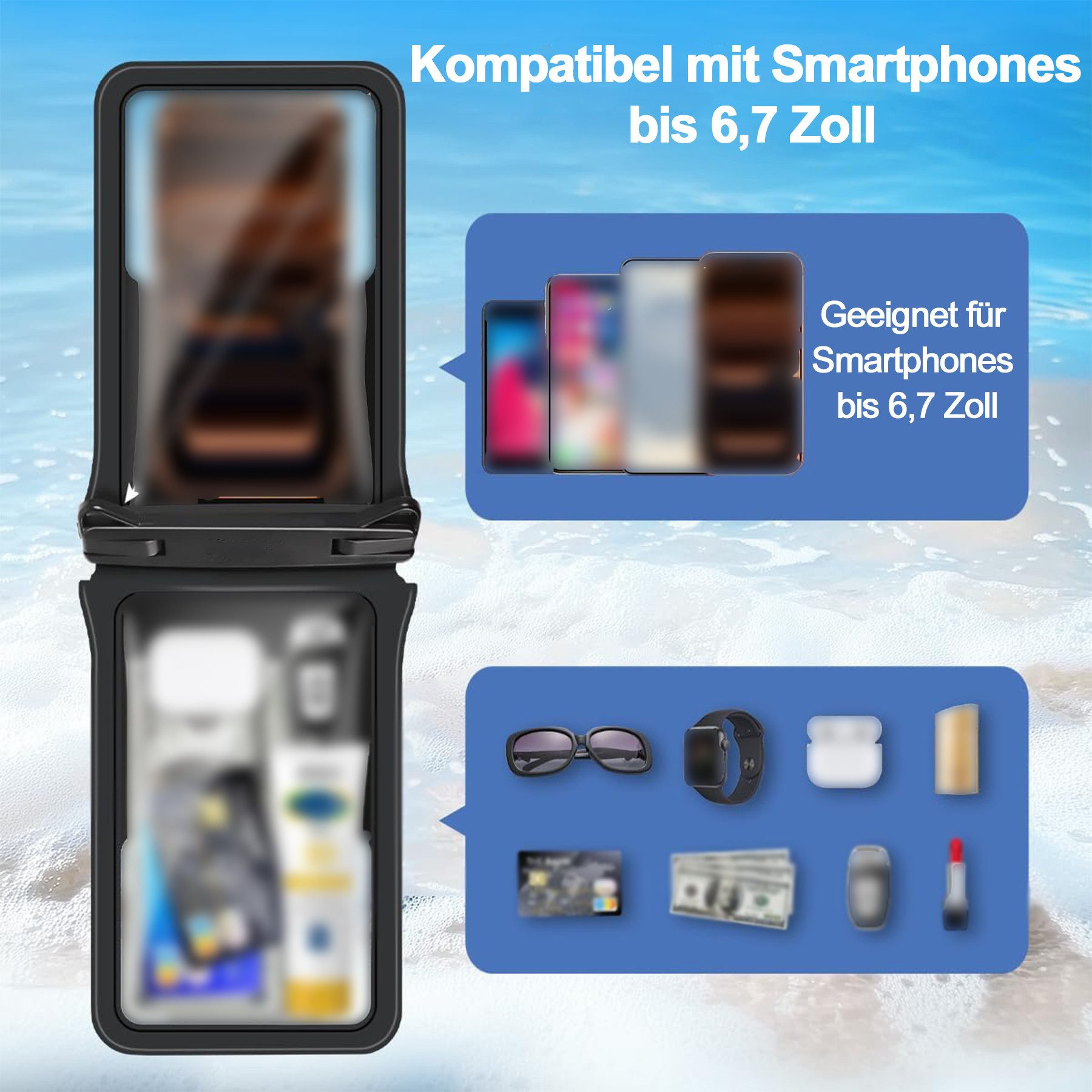 Mutig Handyhülle Wasserdichte Handytasche, 2 Stück IPX8 wasserdichte Handyhülle mit Umhängeband,doppelte Kapazität,geeignet für Smartphones bis 7 Zoll, kompatibel mit iPhone 17/16/15/14 Pro Max Plus, Samsung S25/S24/S23