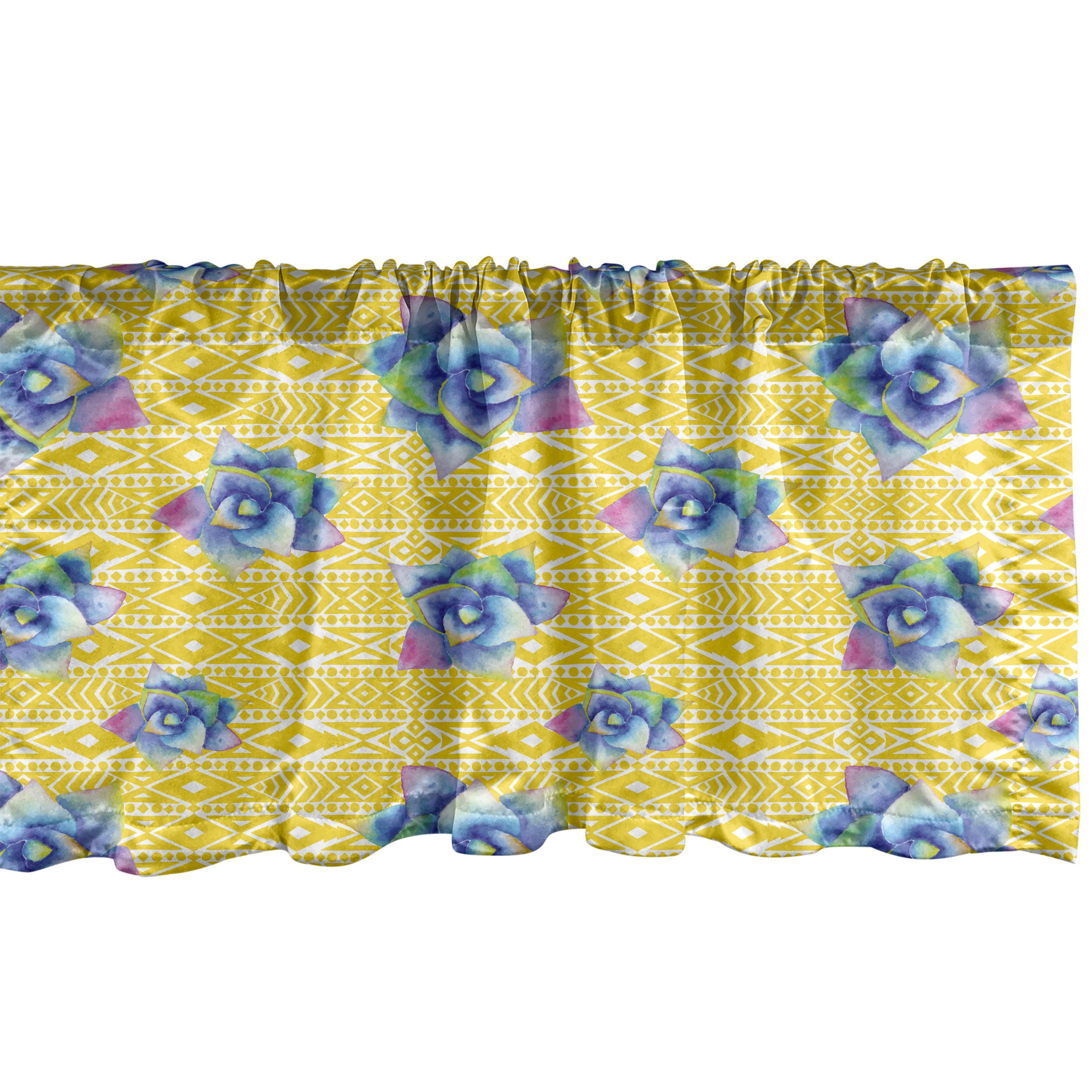 Scheibengardine Vorhang Volant für Küche Schlafzimmer Dekor mit Stangentasche, Abakuhaus, Microfaser, Aquarell Succulents auf Stammeskunst
