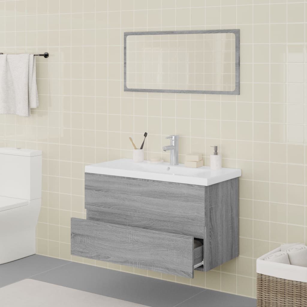 vidaXL Badezimmer-Set Badmöbel-Set Grau Sonoma Holzwerkstoff, günstig online kaufen