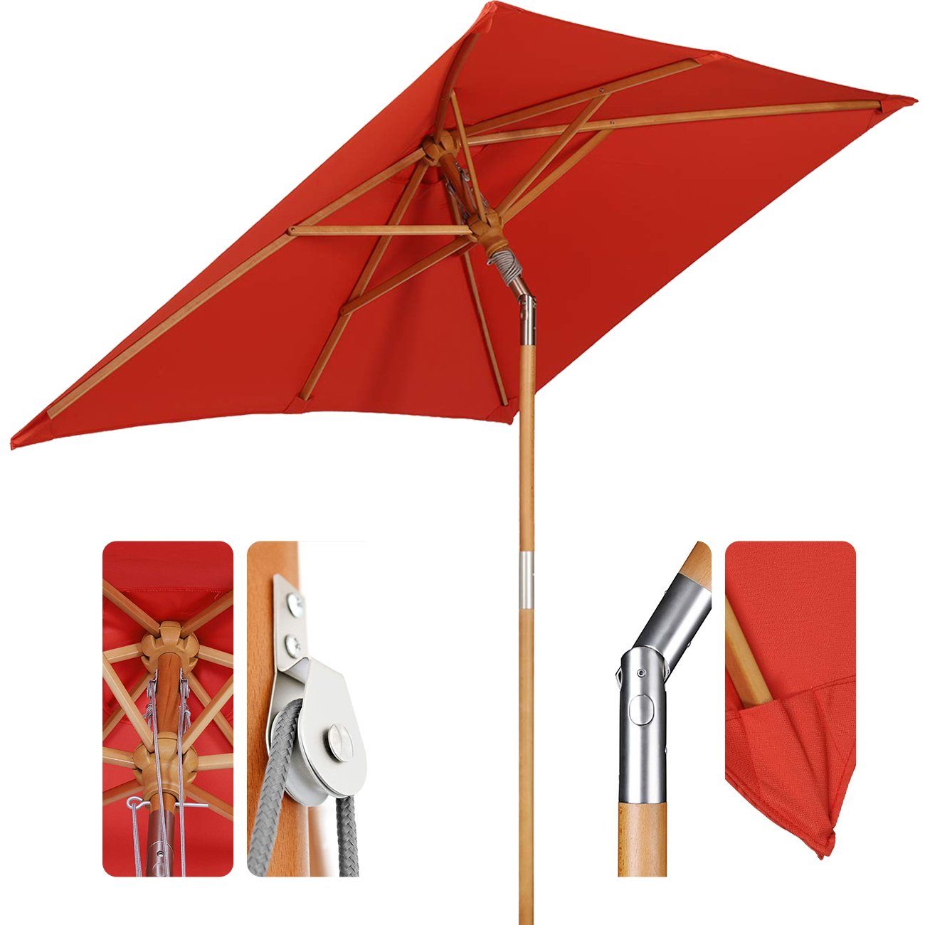 Sekey Sonnenschirm »Sekey Premium Holz Sonnenschirm Rechteckig 200×