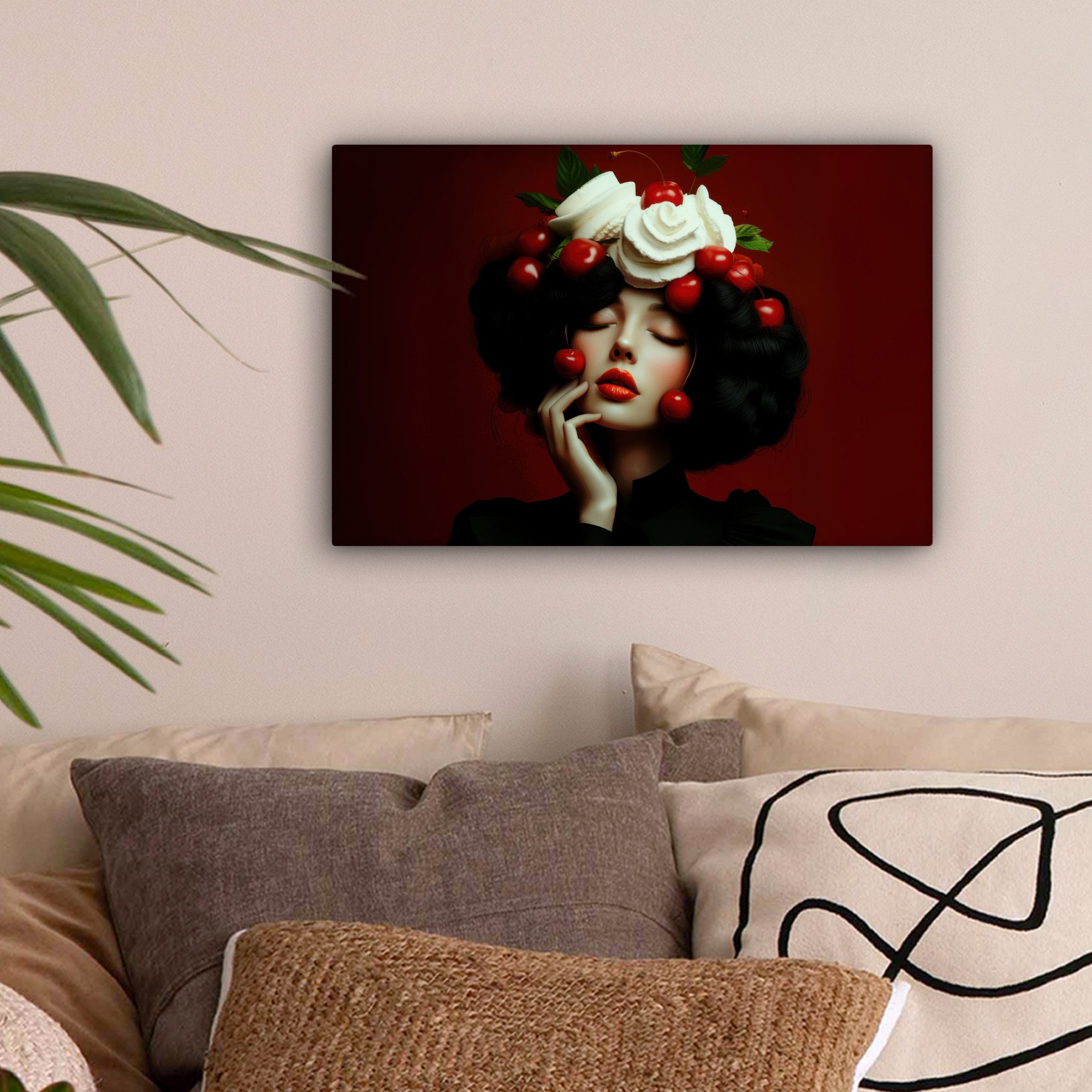 OneMillionCanvasses® Leinwandbild Frau - Kirschen - günstig online kaufen