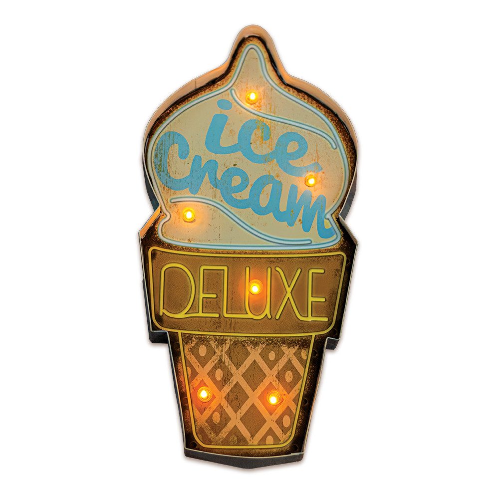Forever Light LED Dekolicht „Ice Cream“, LED fest integriert, Dekoratives 3D-Metallschild mit LED-Beleuchtung und Ice-Cream-Motiv