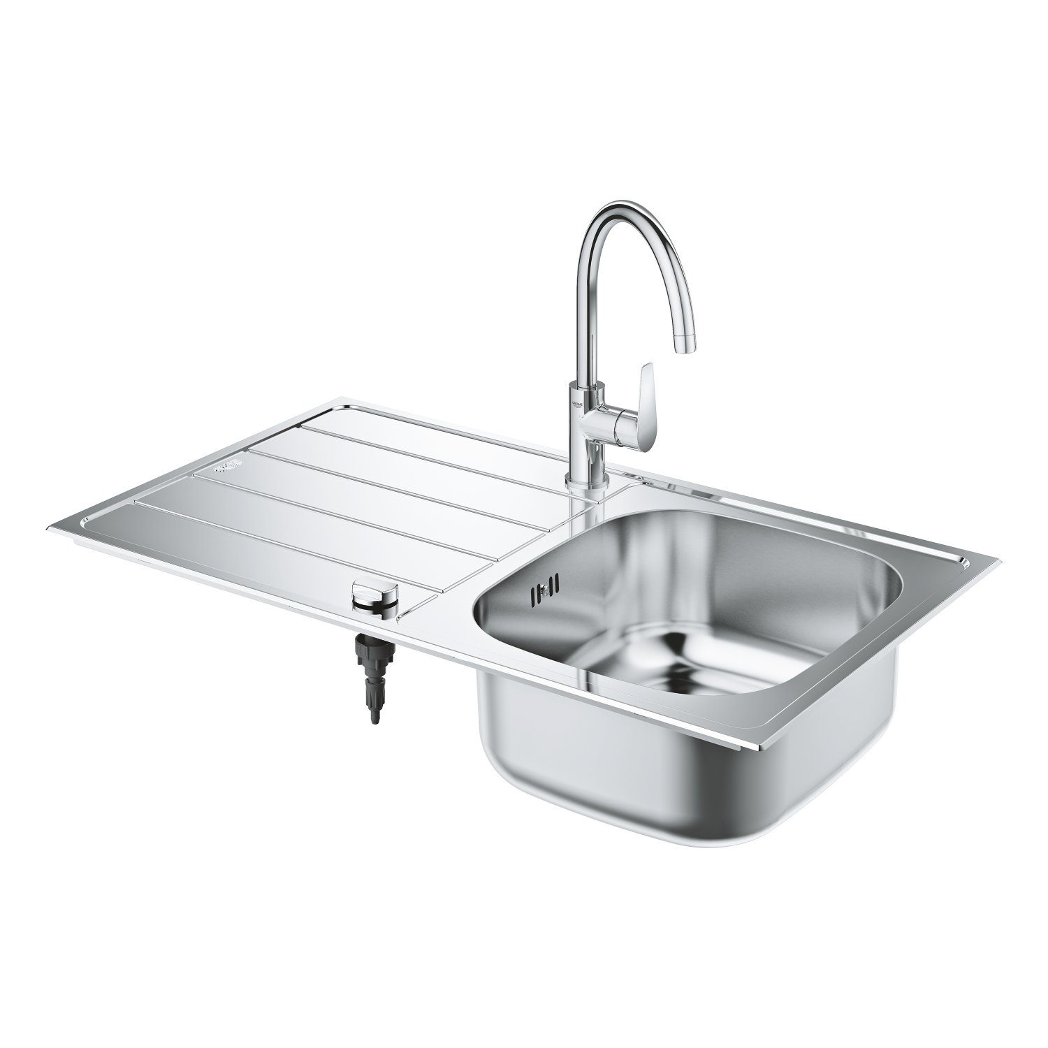 Grohe Edelstahlspüle K200, Komplett-Set, rechteckig, 86/50 cm, mit Abtropffläche, Edelstahl