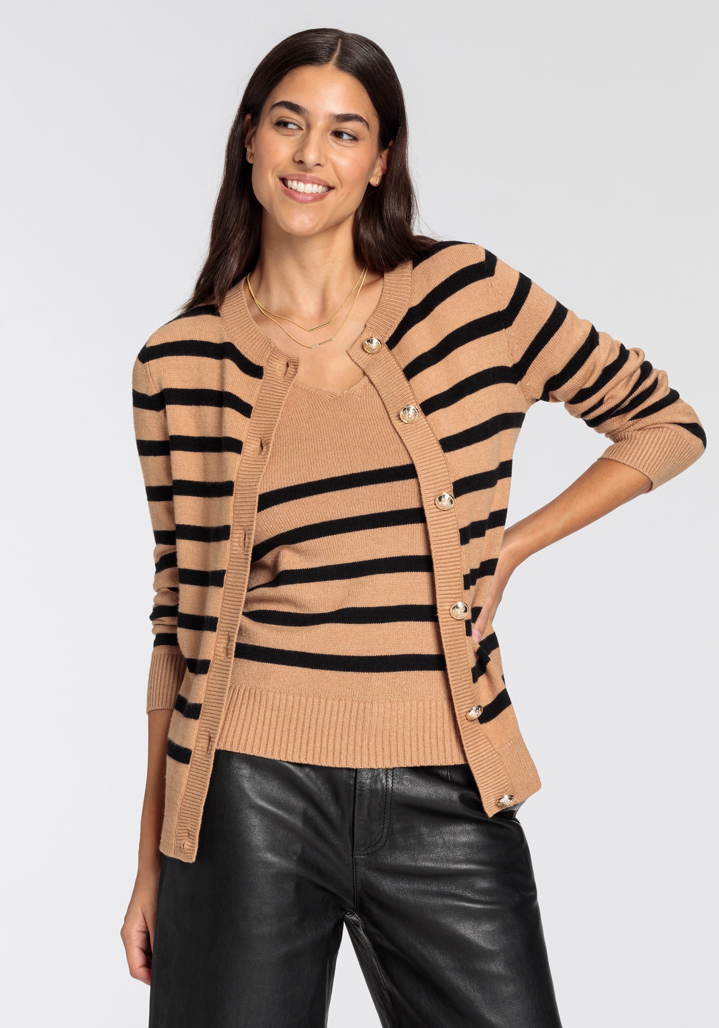 HECHTER PARIS Strickjacke mit Kontraststreifen günstig online kaufen