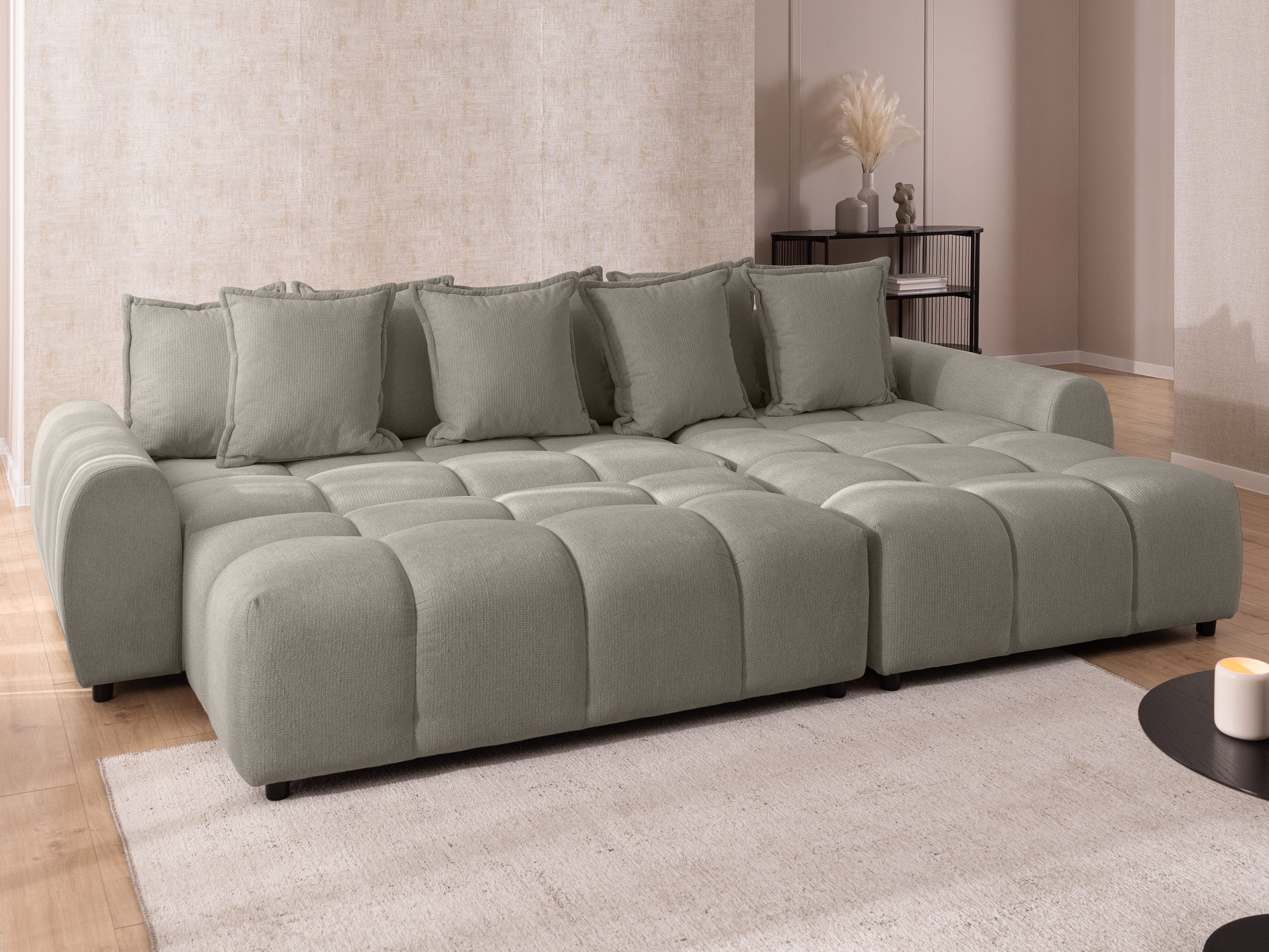 S-Style Möbel Ecksofa Bubble mit Schlaffunktion und Hocker mit losen Rückenkissen, aus Strukturstoff, mit Wellenfederung