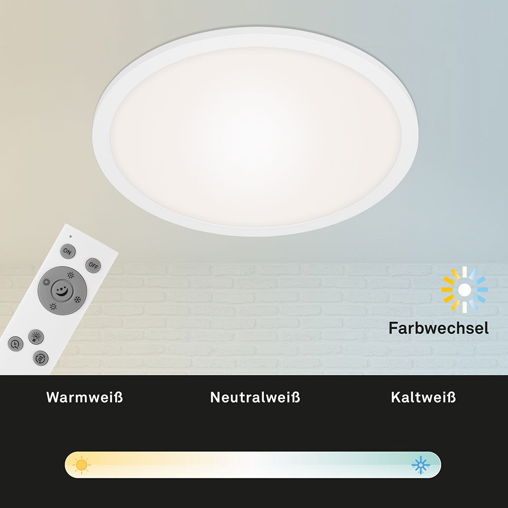 Briloner Leuchten LED Deckenleuchte, LED-Leuchtmittel fest verbaut, Kaltweiß, Warmweiß, Neutralweiß, Tageslichtweiß, Farbwechsel, LED Panel Aufbauleuchte Deckenlampe weiß dimmbar Fernbedienung D 40 cm