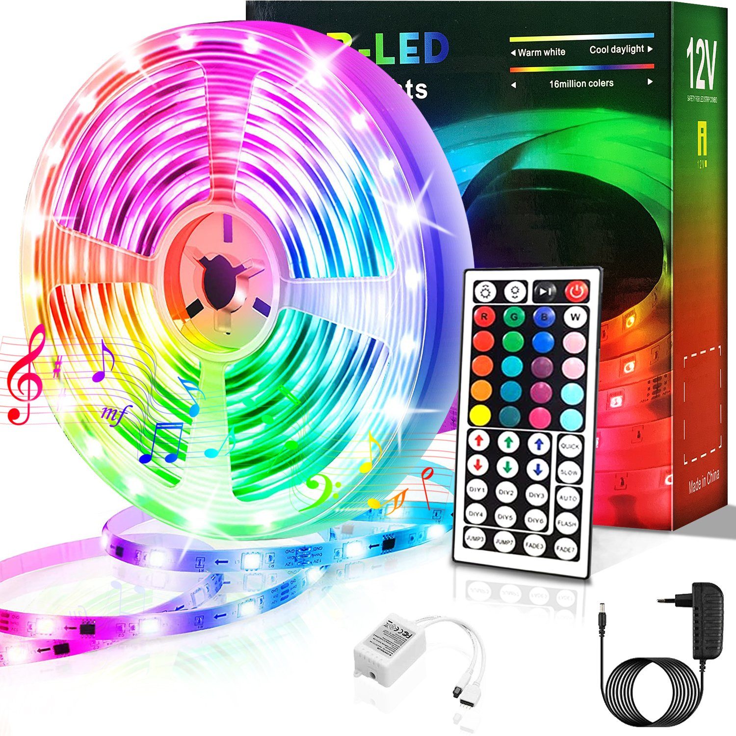 Dedom LED Stripe LED Strip, LED- Streifen, Lichtstreifen, Lichterketten,  Gesamtlänge 10M, 18 Lichter/M, Infrarot-Fernbedienung, Bareboard RGB