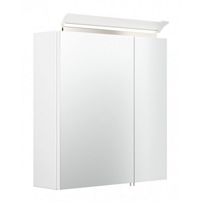 Posseik Möbel Badezimmerspiegelschrank Spiegelschrank 60 cm inklusive LED-Acrylglaslampe weiß hochglanz