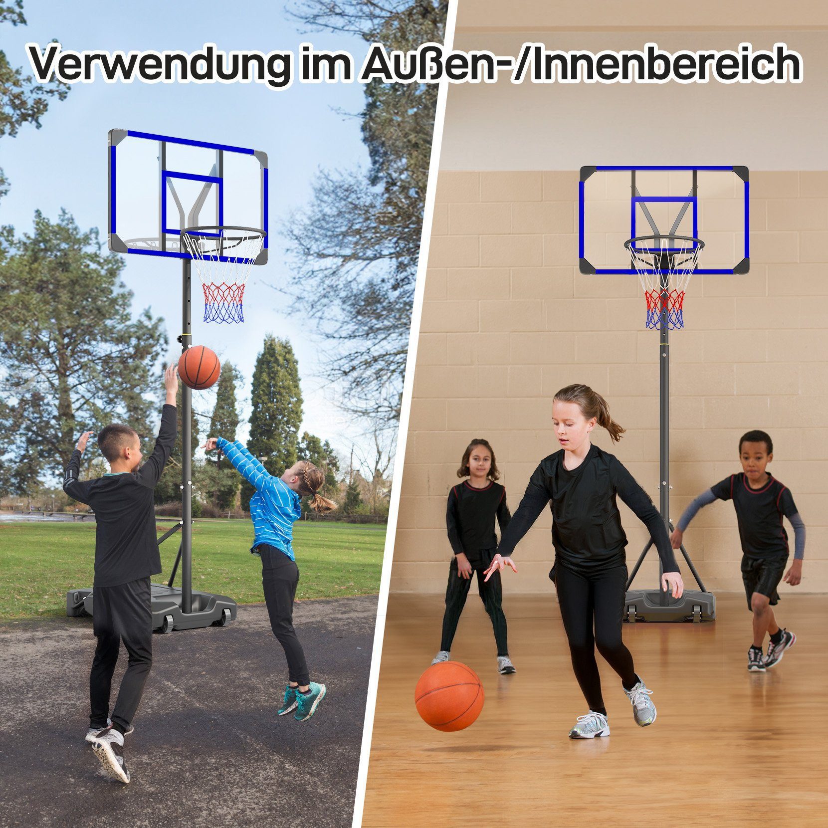Yohood Basketballkorb 147–260cm Indoor Outdoor Basketballständer für Teenager mit Rollen