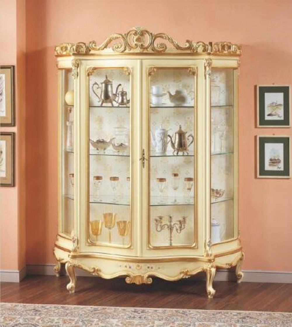 Neu Italienische Wohnzimmer Möbel JVmoebel Vitrine Weißer Glasschrank Holz Glasvitrine