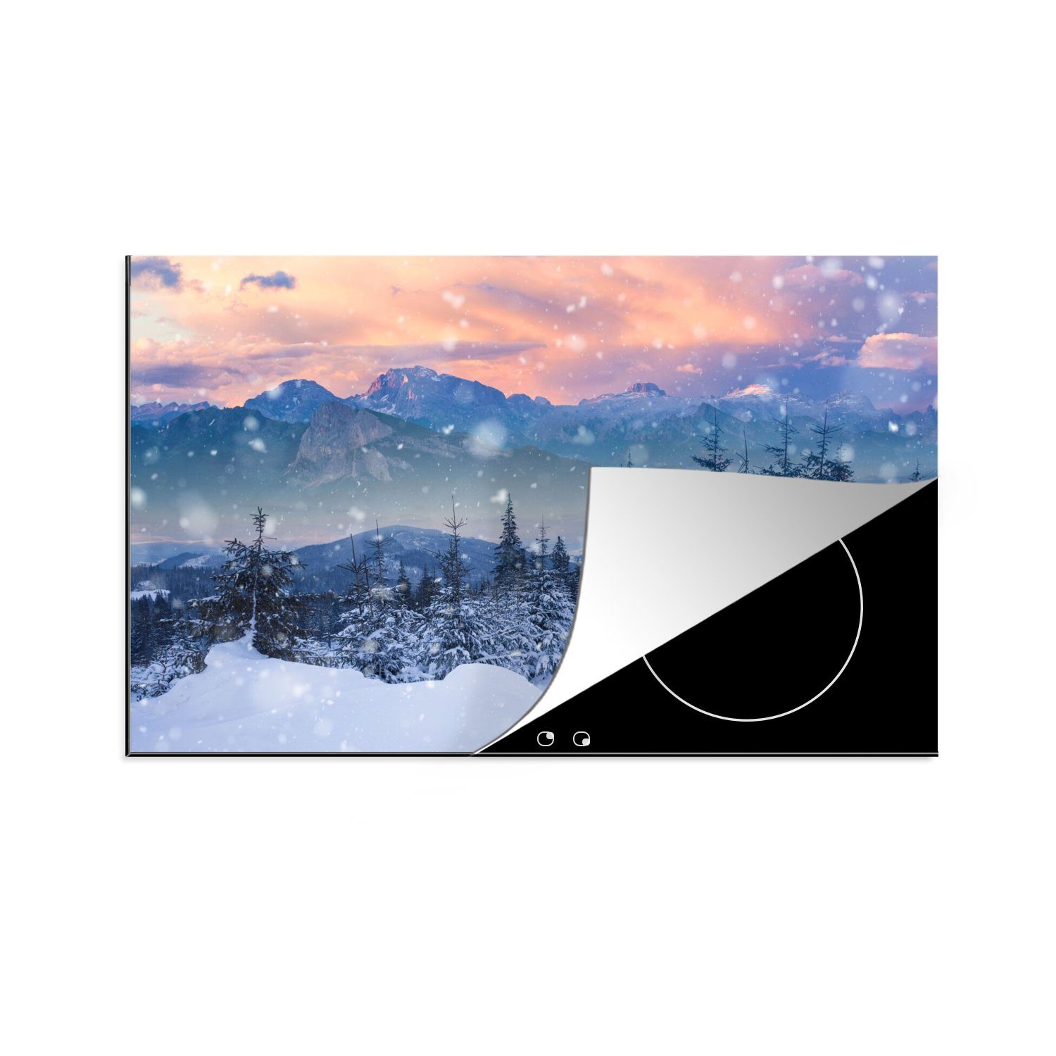MuchoWow Herdblende-/Abdeckplatte Schnee - Himmel - Wald - Winter, Vinyl, (1 tlg), 80x52 cm, Induktionskochfeld Schutz für die küche, Ceranfeldabdeckung