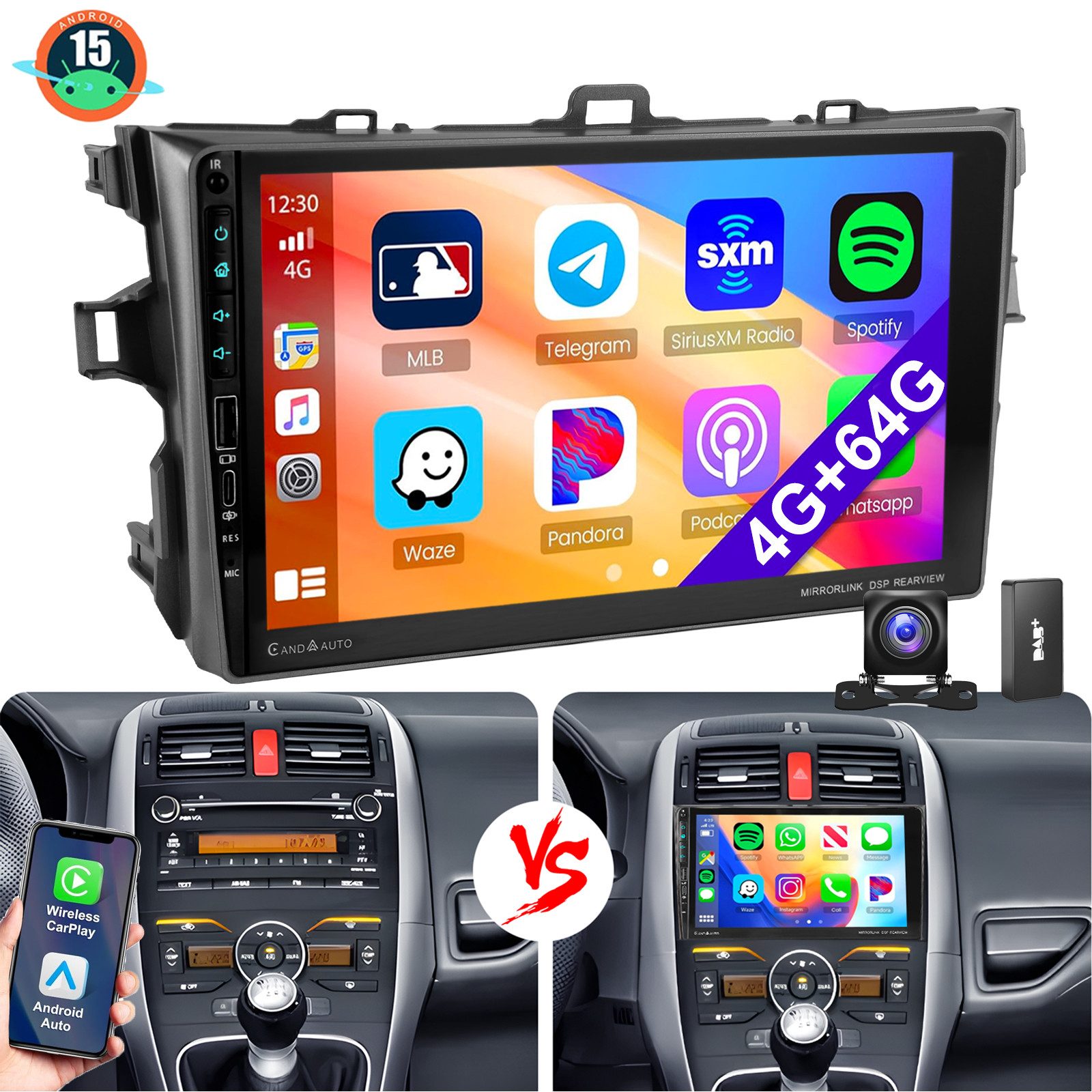 ESSGOO Carplay Autoradio Für Toyota AURIS 06-12 Android15 GPS WIFI USB Type-C Autoradio (RDS, 4+64GB(optional), DAB (optional), FM, AM, DAB+ (optional), Carplay Android Auto Bluetooth EQ USB GPS Navi WIFI Touchscreen)